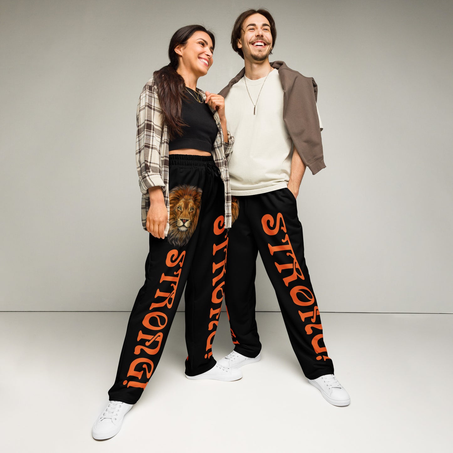 “STRONG!” Black Wide-Leg Joggers W/Orange Font