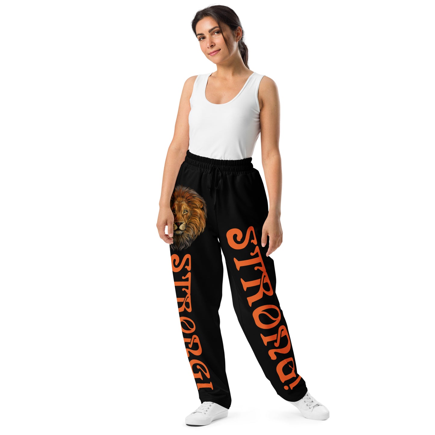 “STRONG!” Black Wide-Leg Joggers W/Orange Font