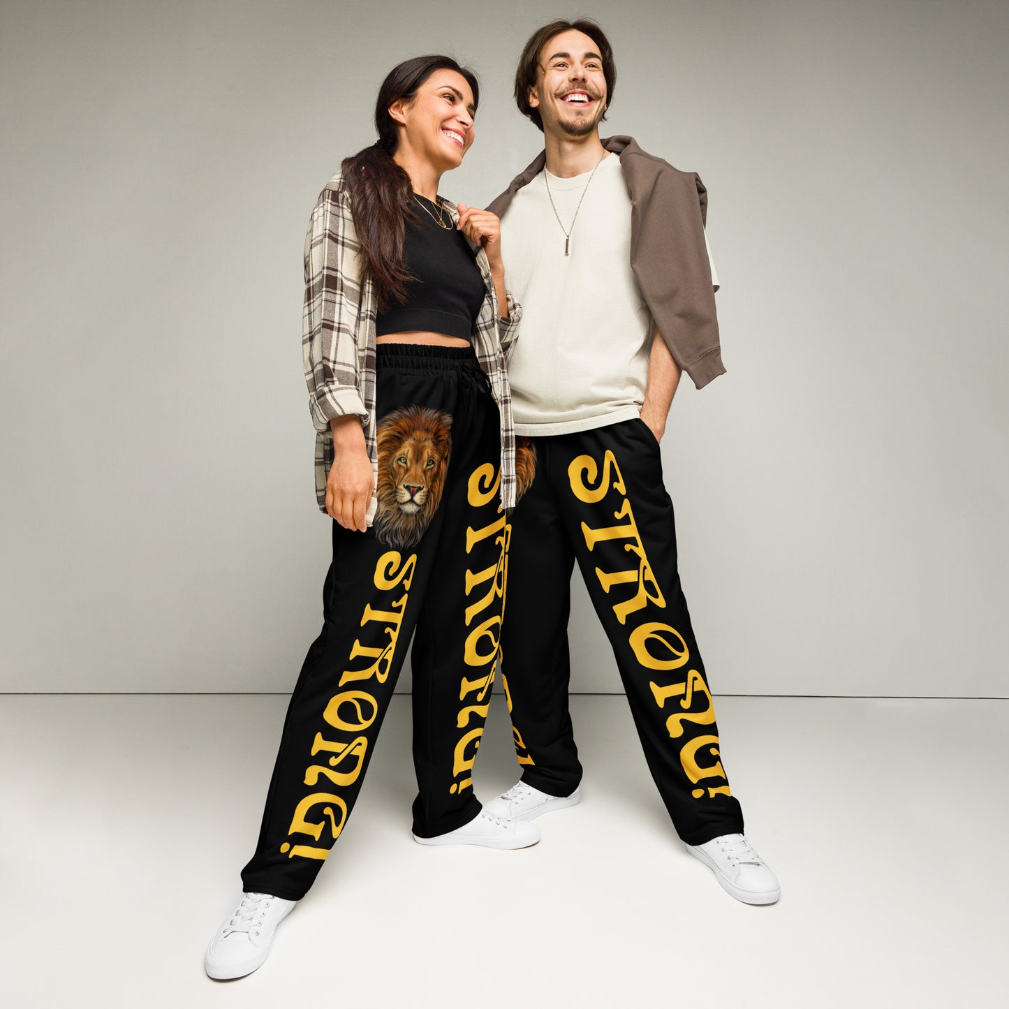 “STRONG!” Black Wide-Leg Joggers W/Yellow Font