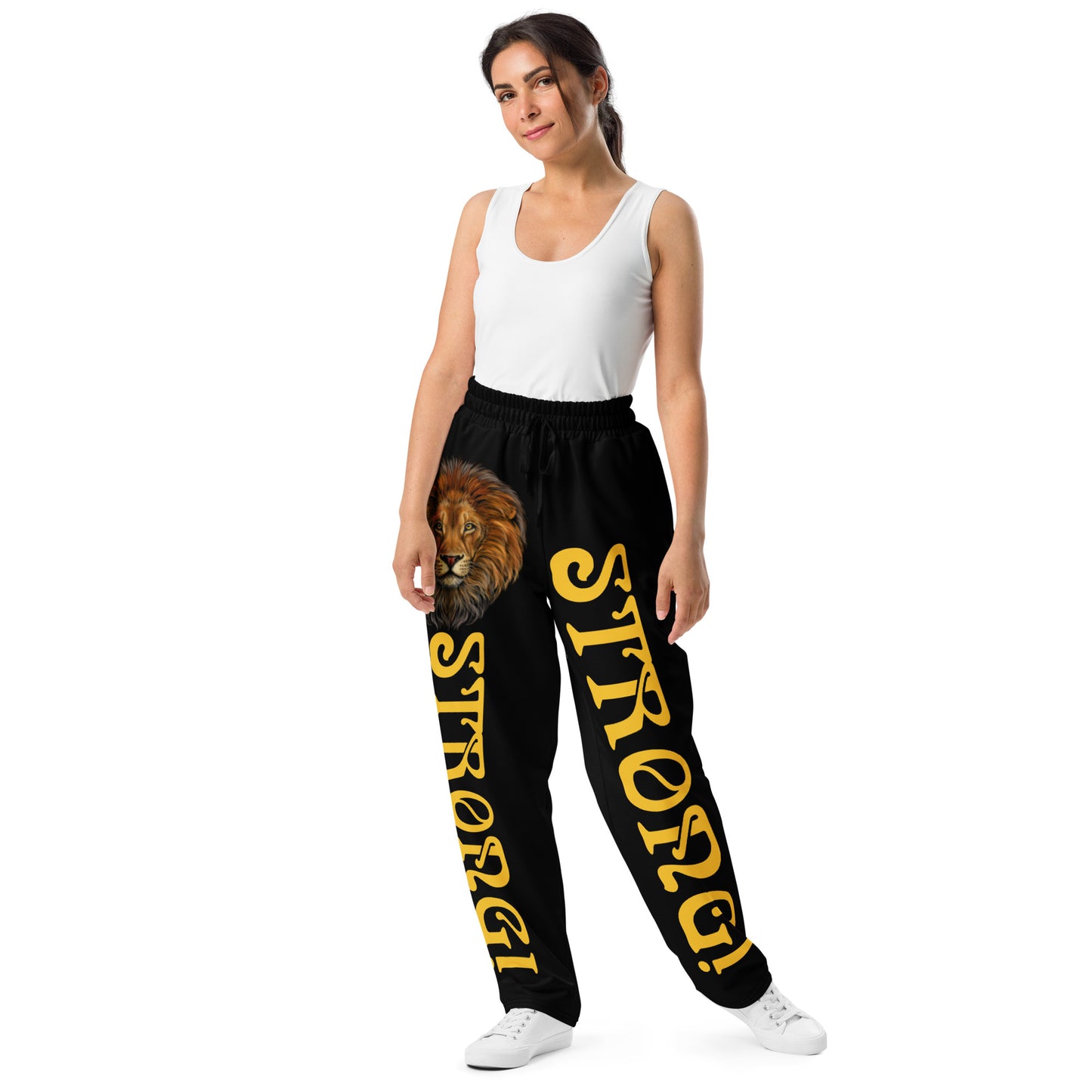 “STRONG!” Black Wide-Leg Joggers W/Yellow Font