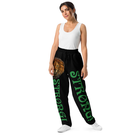 “STRONG!” Black Wide-Leg Joggers W/Green Font