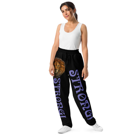 “STRONG!” Black Wide-Leg Joggers W/Purple Font