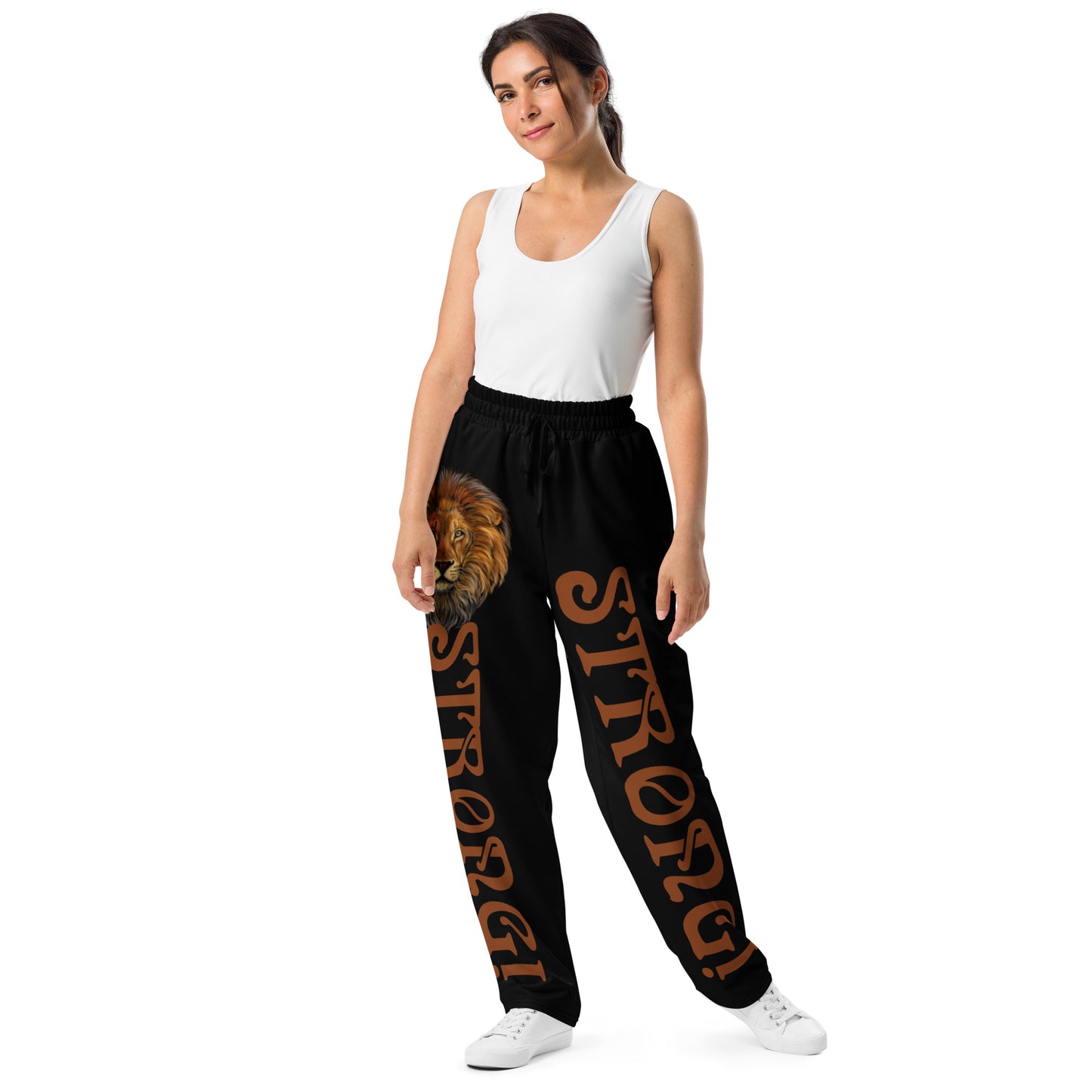 “STRONG!” Black Wide-Leg Joggers W/Brown Font