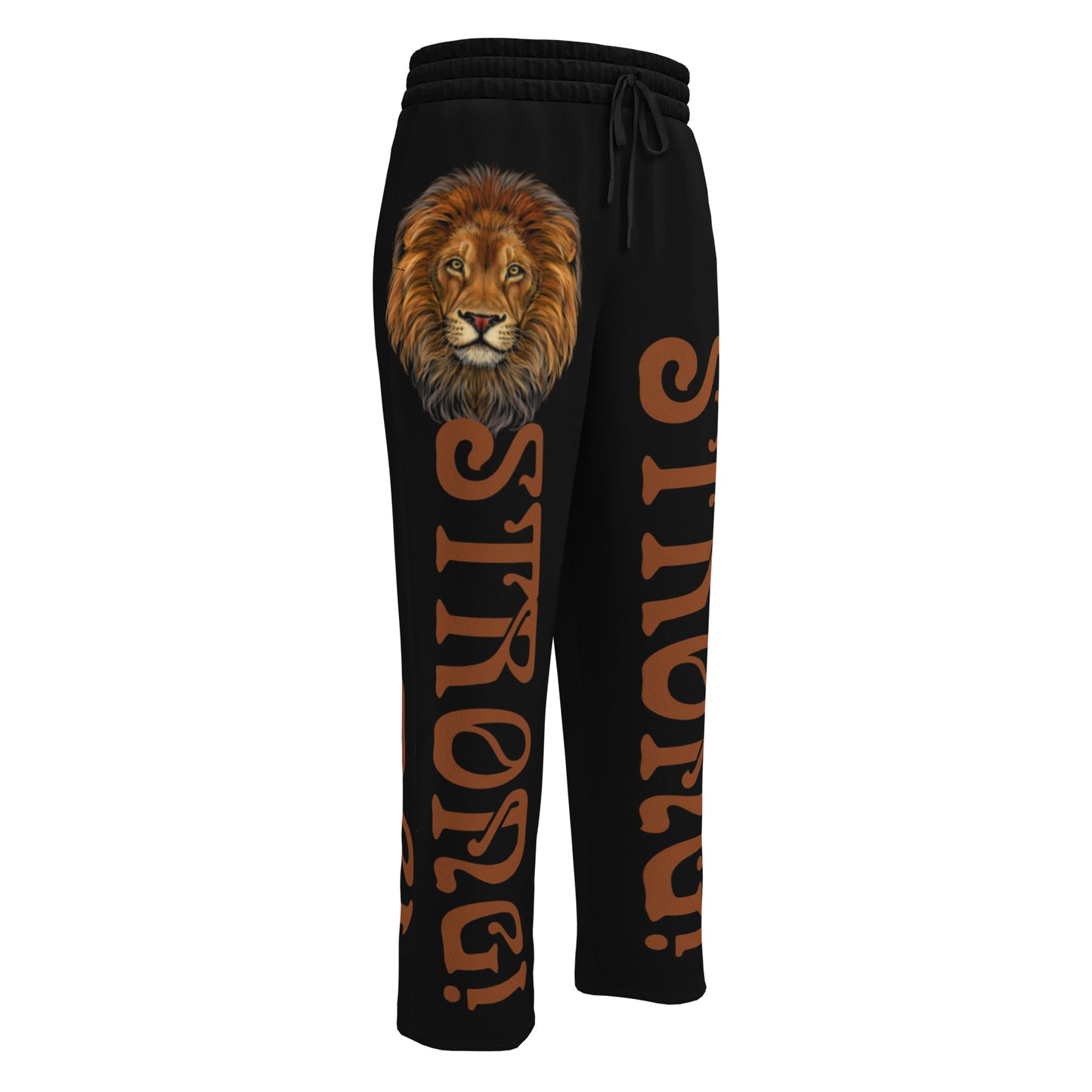 “STRONG!” Black Wide-Leg Joggers W/Brown Font