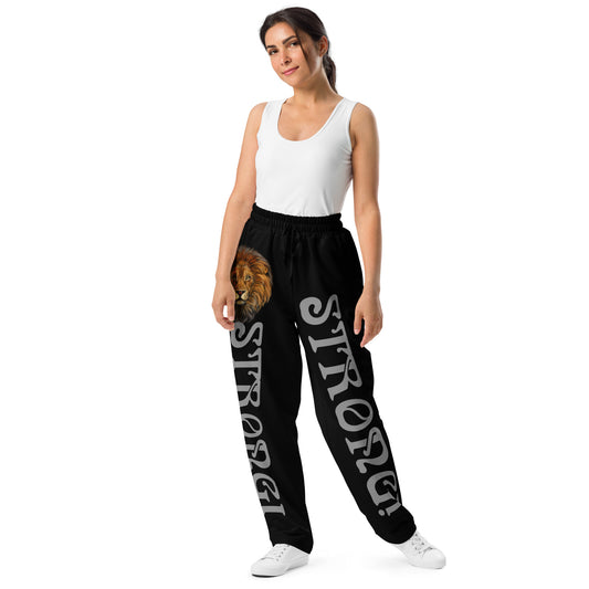 “STRONG!” Black Wide-Leg Joggers W/Grey Font