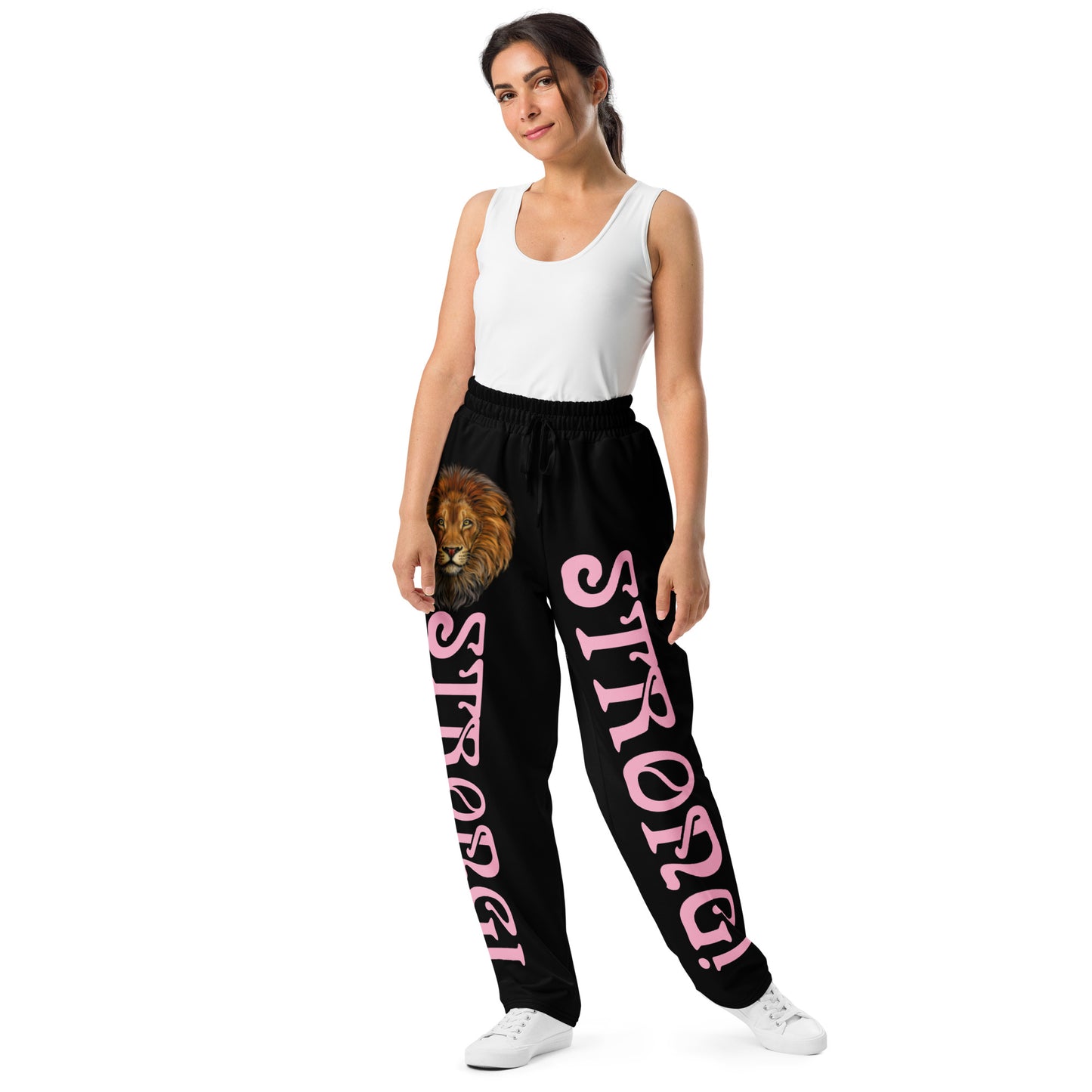 “STRONG!” Black Wide-Leg Joggers W/Cotton Candy Font