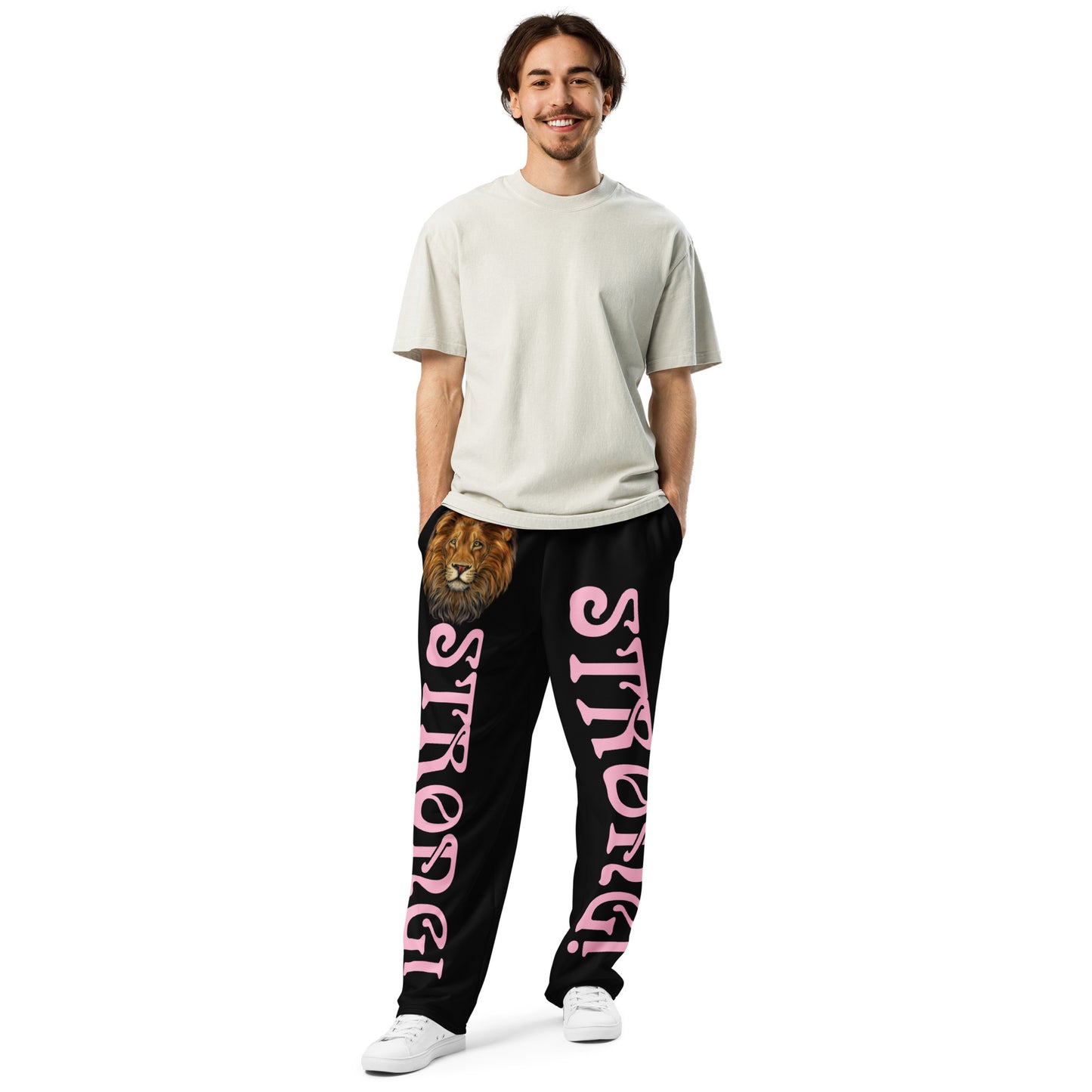 “STRONG!” Black Wide-Leg Joggers W/Cotton Candy Font