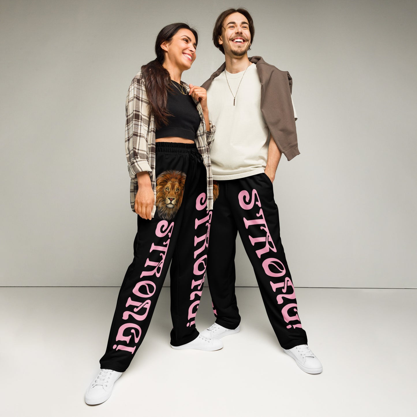 “STRONG!” Black Wide-Leg Joggers W/Cotton Candy Font