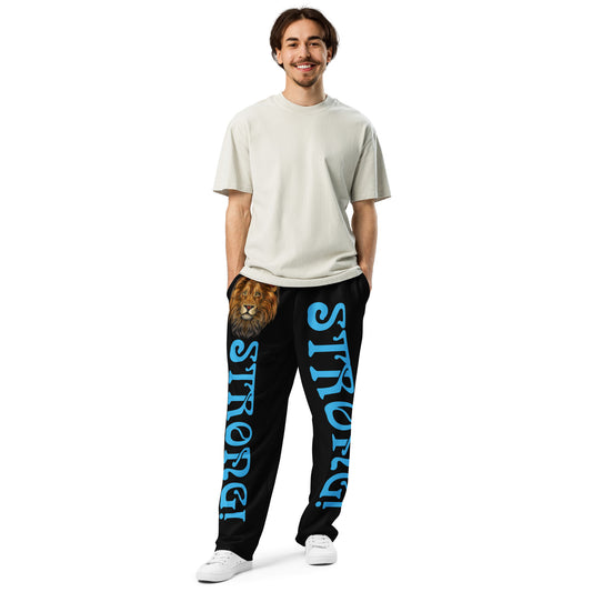 “STRONG!” Black Wide-Leg Joggers W/SkyBlue Font