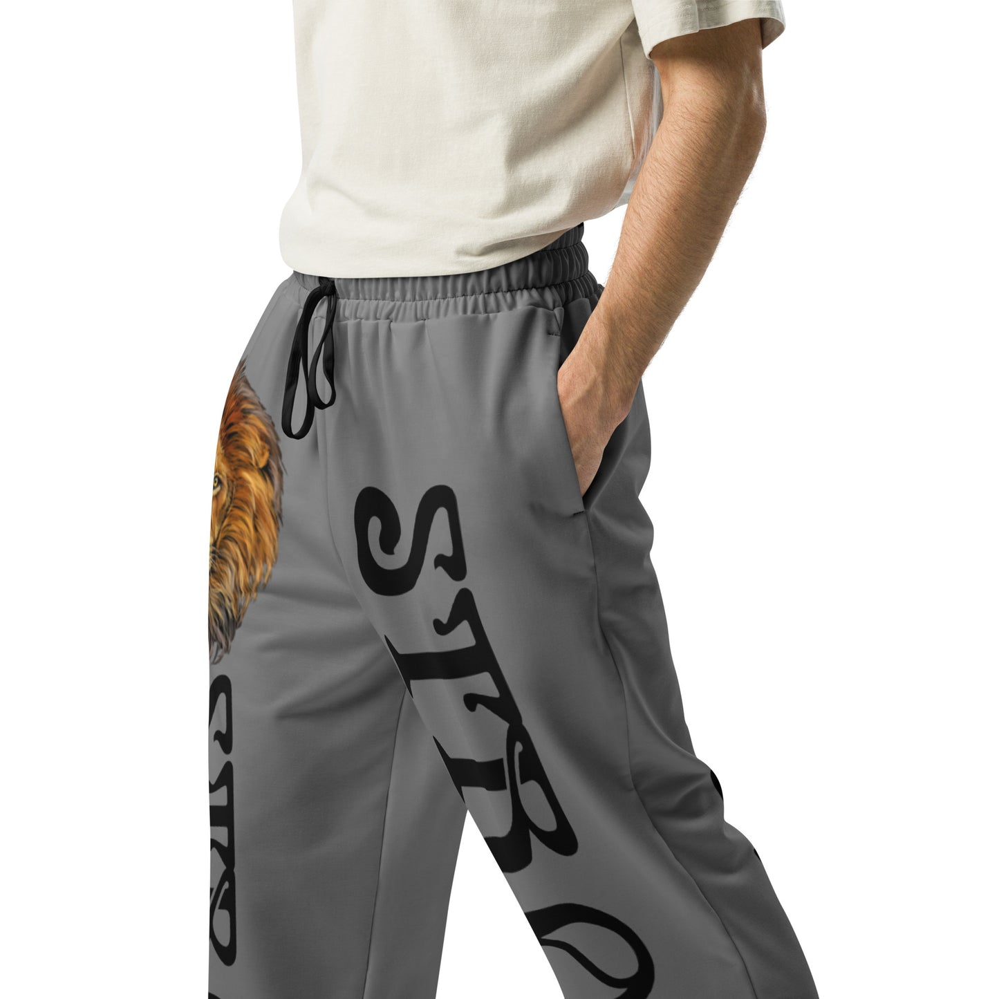 “STRONG”Grey Wide-Leg Joggers W/Black Font