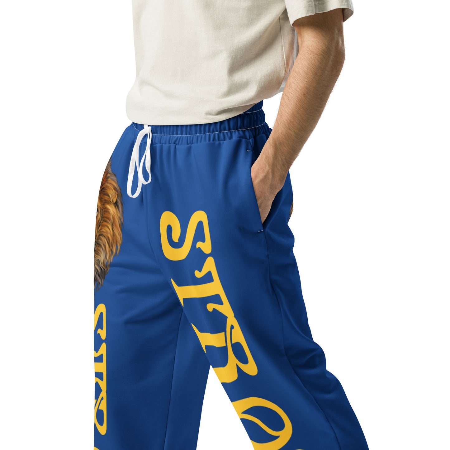 “STRONG!” Blue Wide-Leg Joggers W/Yellow Font