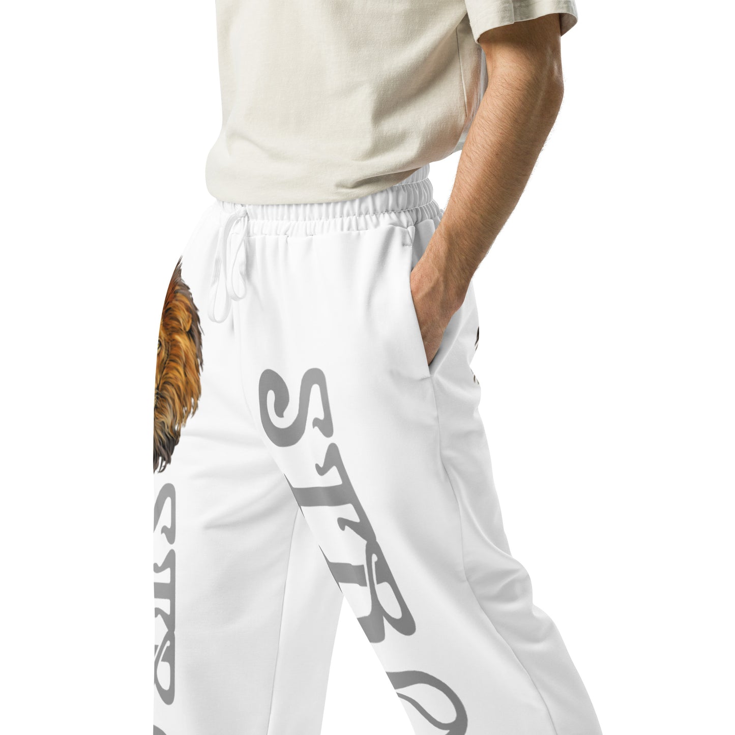 “STRONG!” White Wide-Leg Joggers W/Silver Font