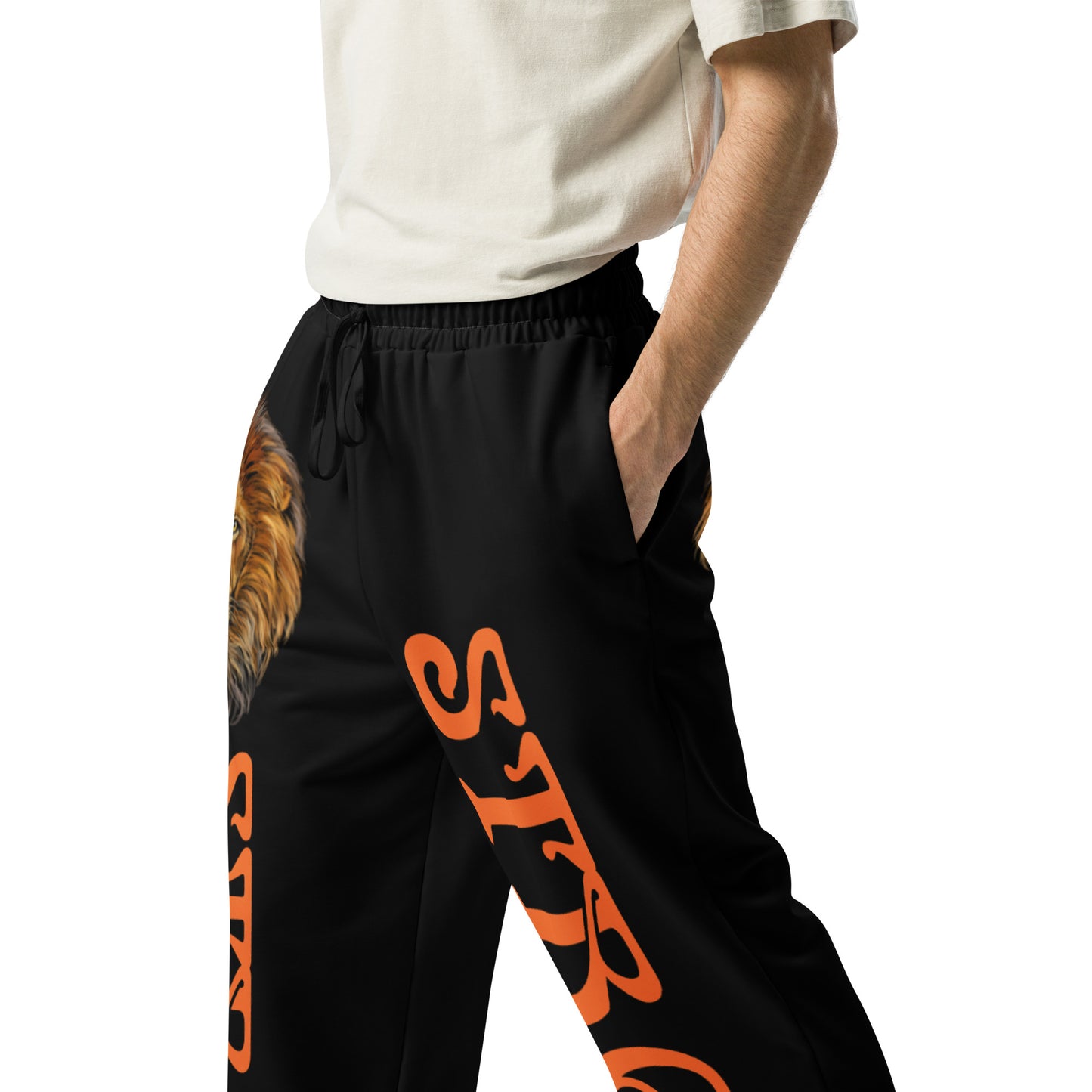 “STRONG!” Black Wide-Leg Joggers W/Orange Font