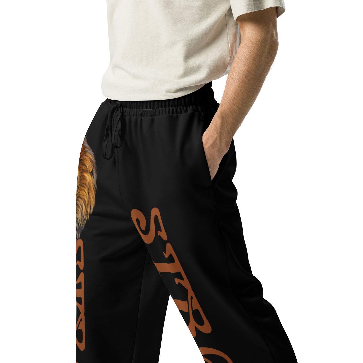 “STRONG!” Black Wide-Leg Joggers W/Brown Font