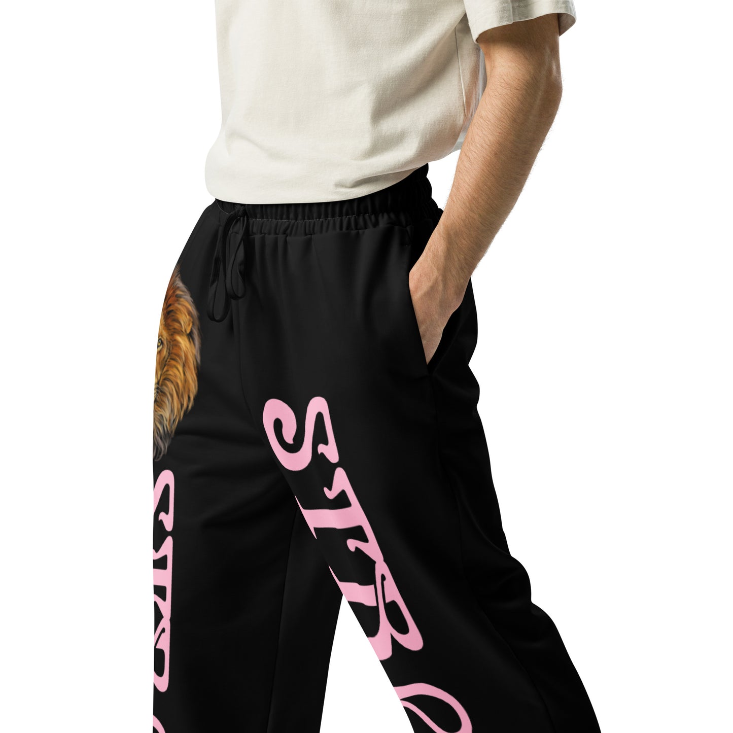 “STRONG!” Black Wide-Leg Joggers W/Cotton Candy Font