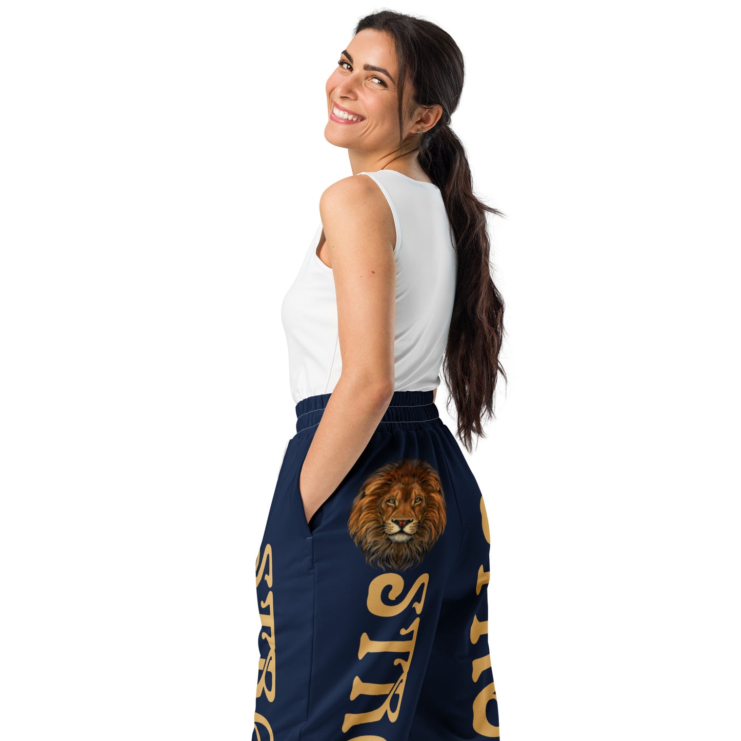 “STRONG!” Navy Wide-Leg Joggers W/Fawn Font