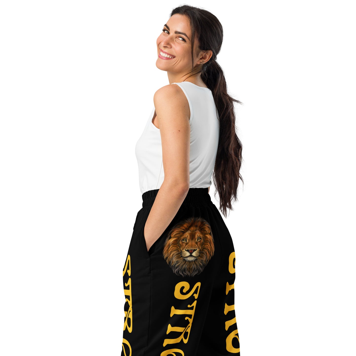 “STRONG!” Black Wide-Leg Joggers W/Yellow Font