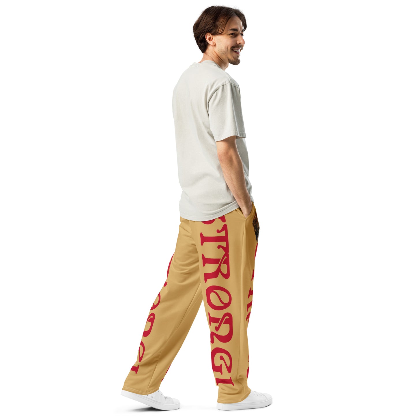 “STRONG!”Fawn Wide-Leg Joggers W/Red Font