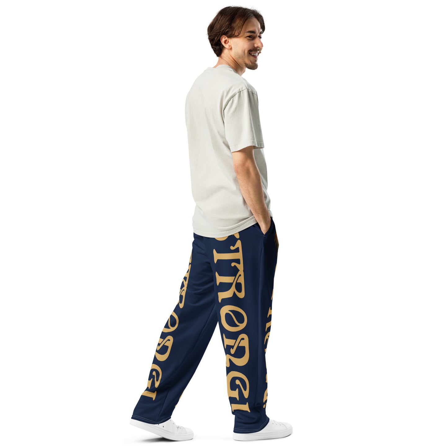 “STRONG!” Navy Wide-Leg Joggers W/Fawn Font