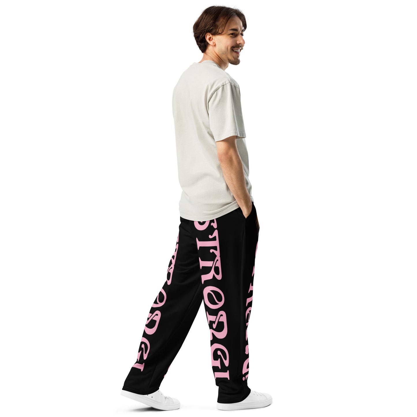 “STRONG!” Black Wide-Leg Joggers W/Cotton Candy Font