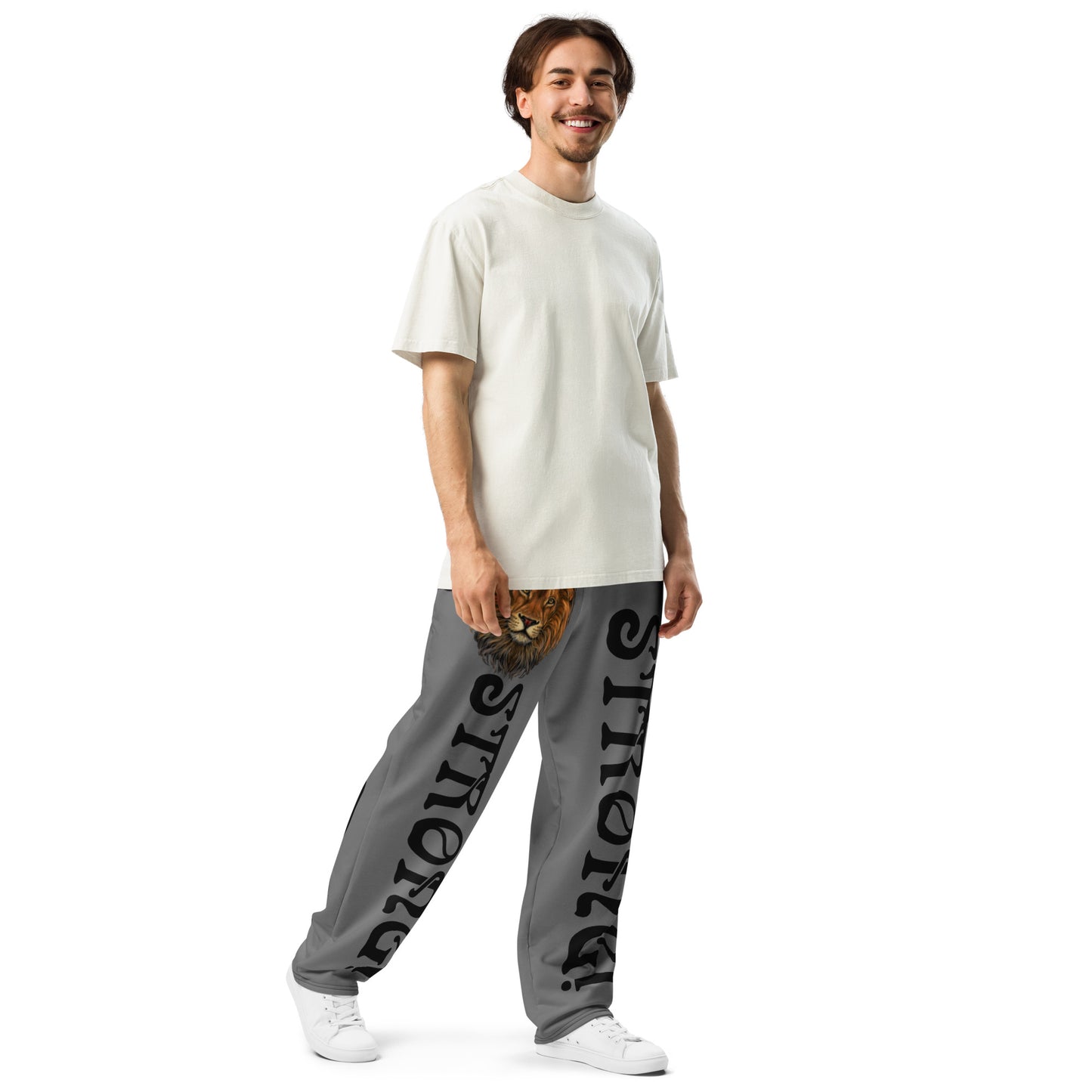 “STRONG”Grey Wide-Leg Joggers W/Black Font