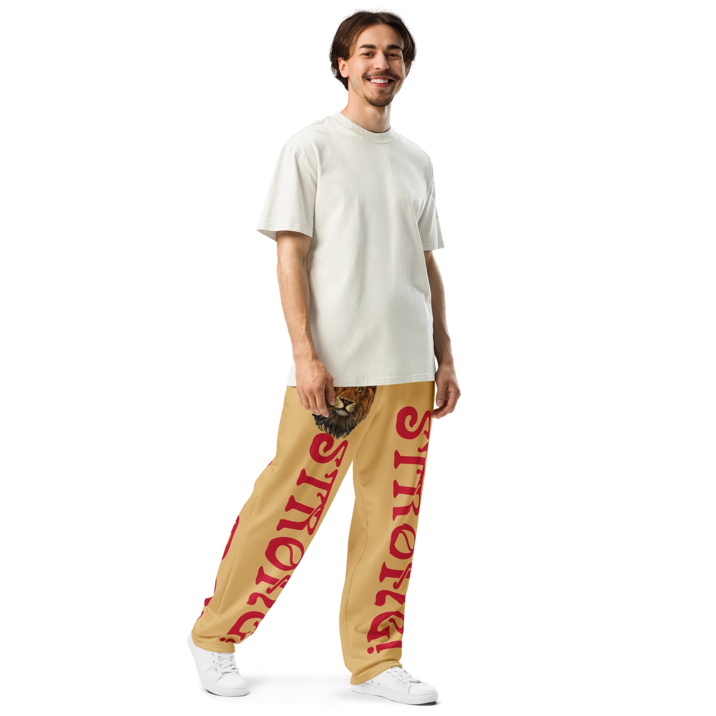 “STRONG!”Fawn Wide-Leg Joggers W/Red Font