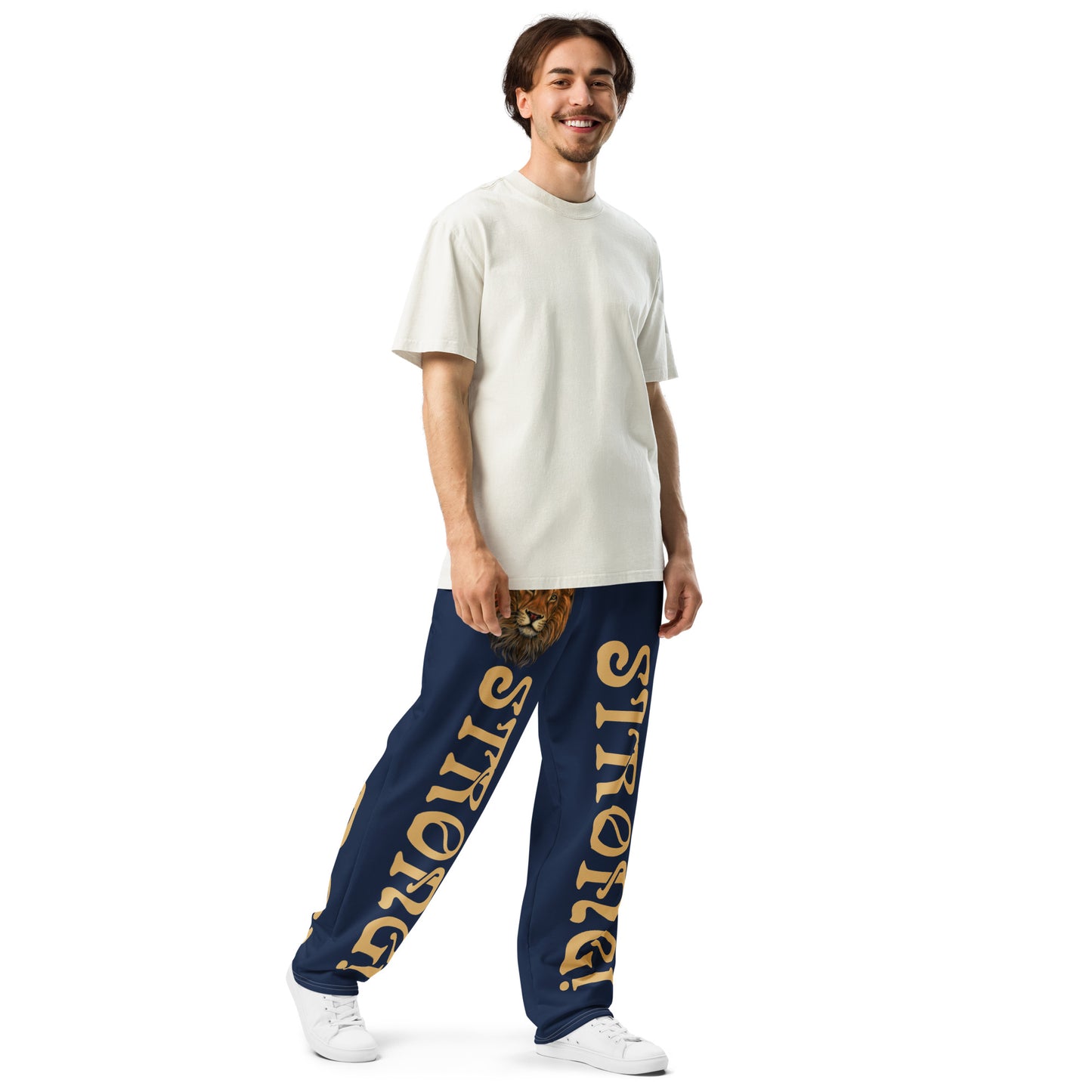 “STRONG!” Navy Wide-Leg Joggers W/Fawn Font