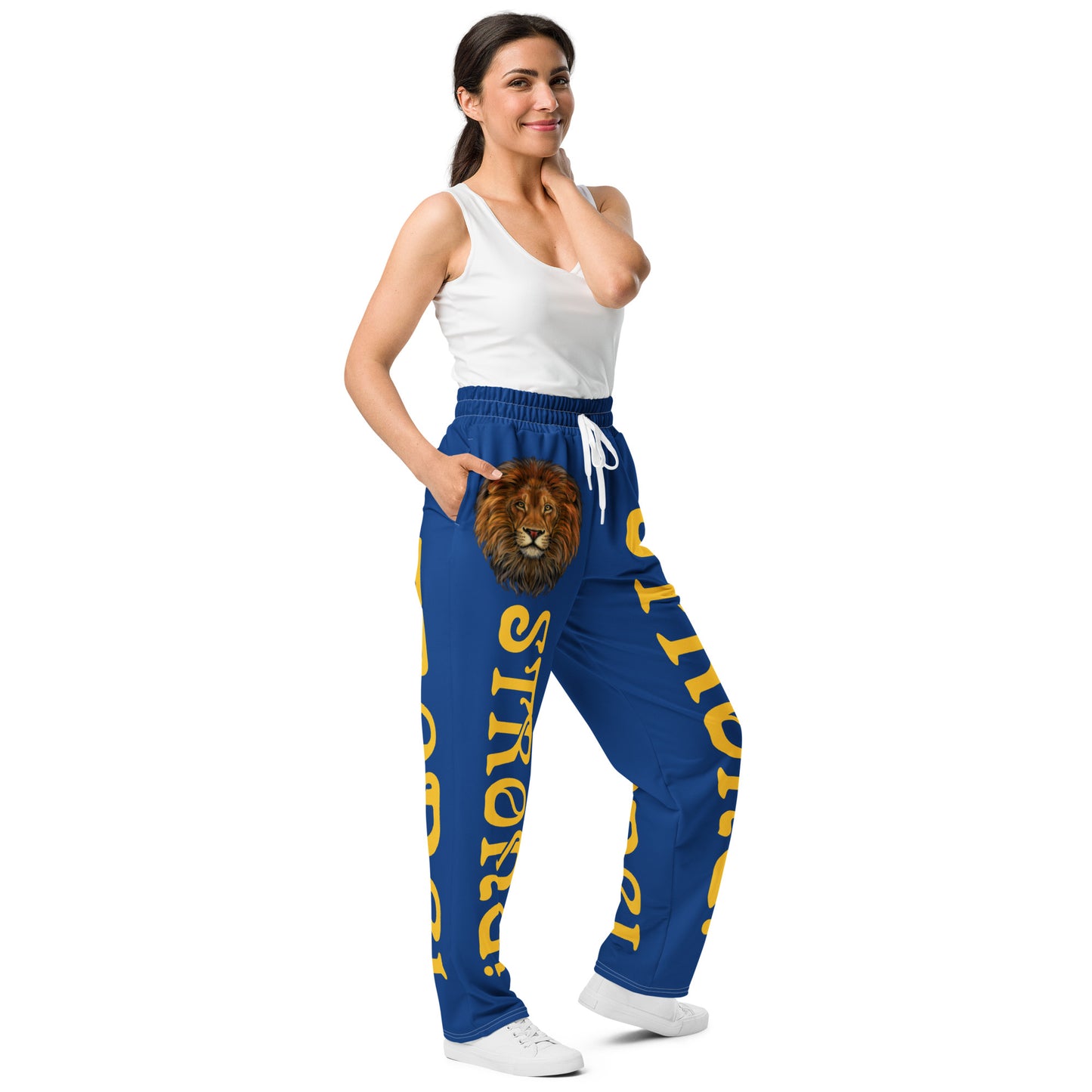 “STRONG!” Blue Wide-Leg Joggers W/Yellow Font