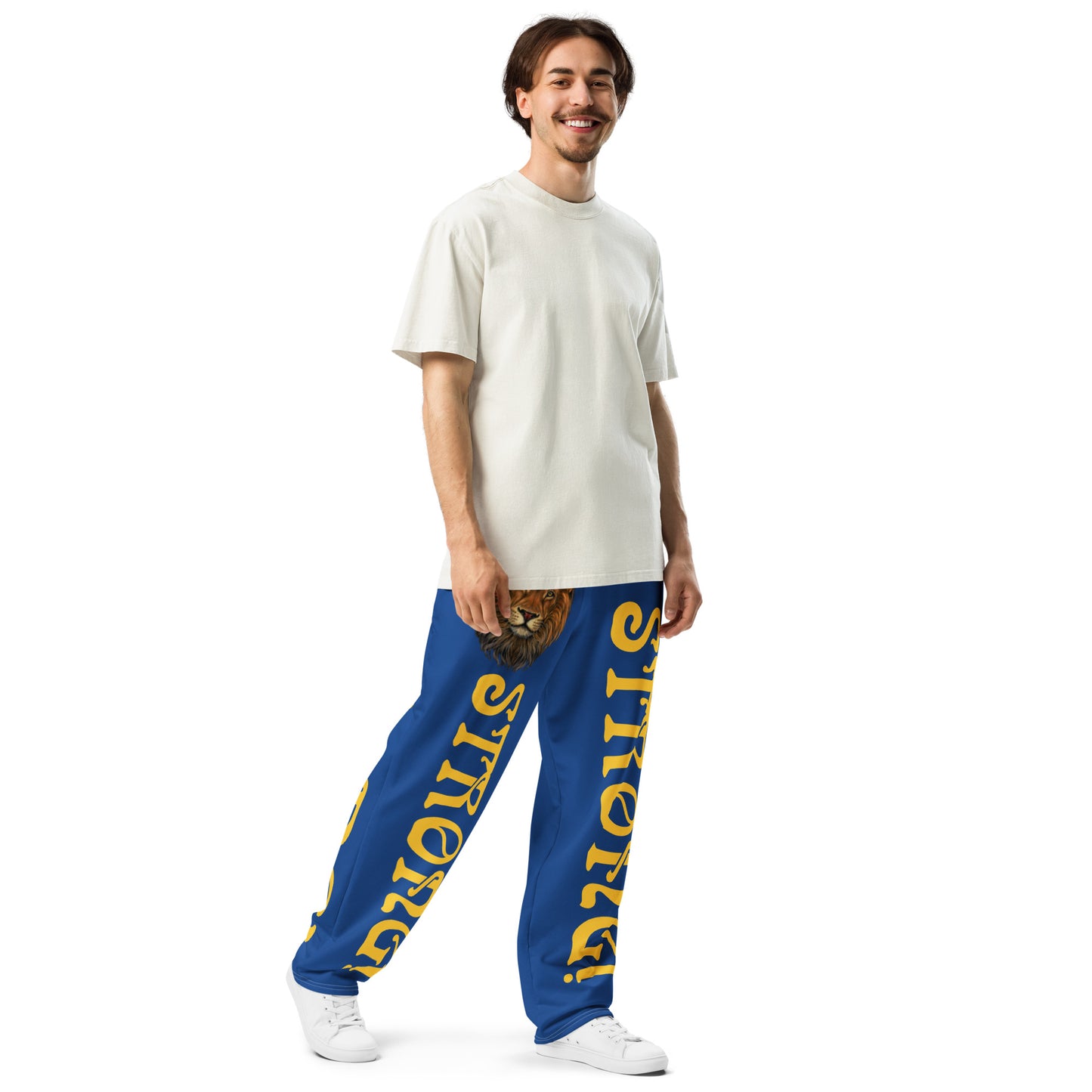 “STRONG!” Blue Wide-Leg Joggers W/Yellow Font