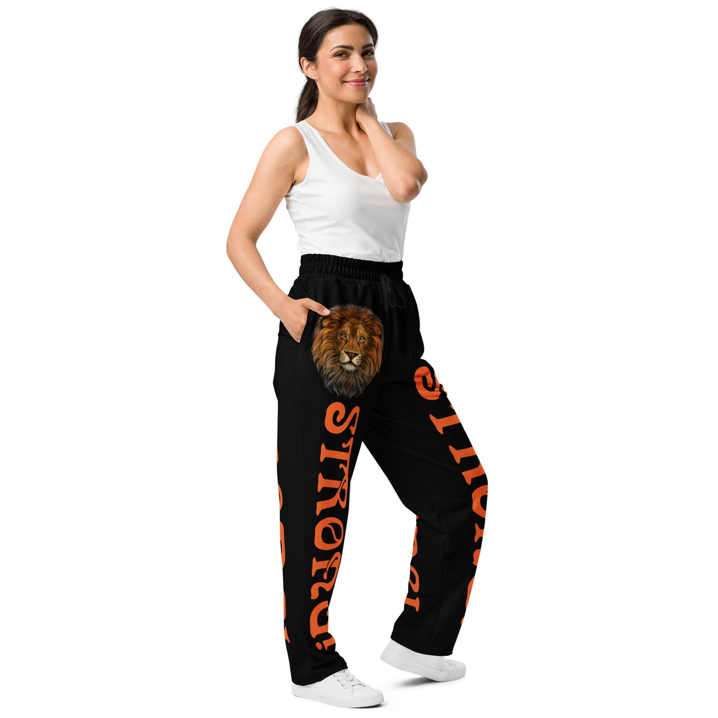 “STRONG!” Black Wide-Leg Joggers W/Orange Font