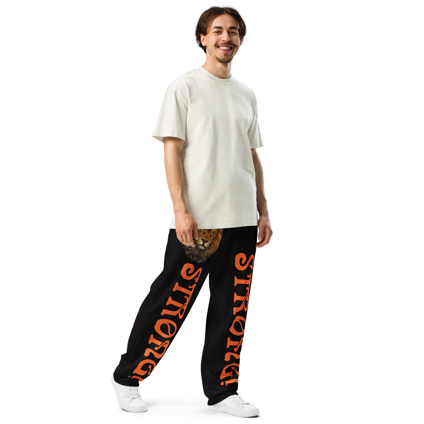 “STRONG!” Black Wide-Leg Joggers W/Orange Font