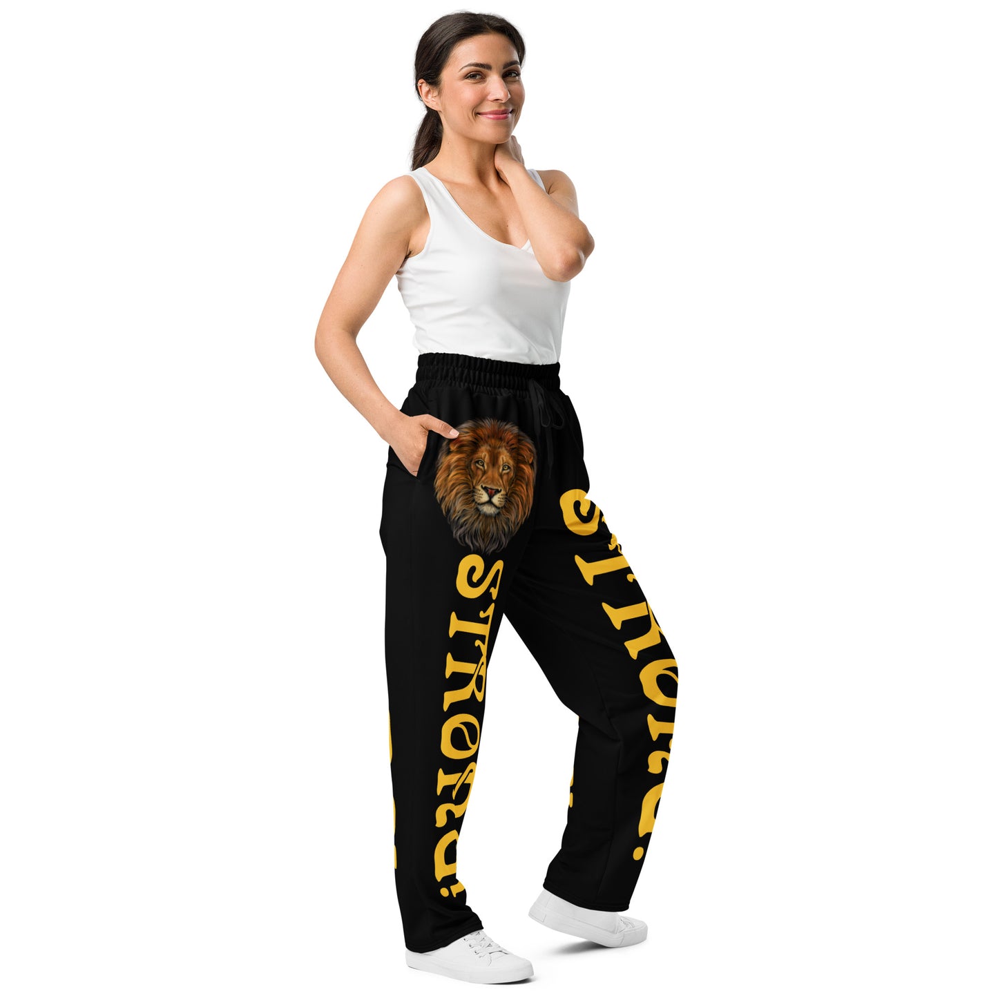 “STRONG!” Black Wide-Leg Joggers W/Yellow Font