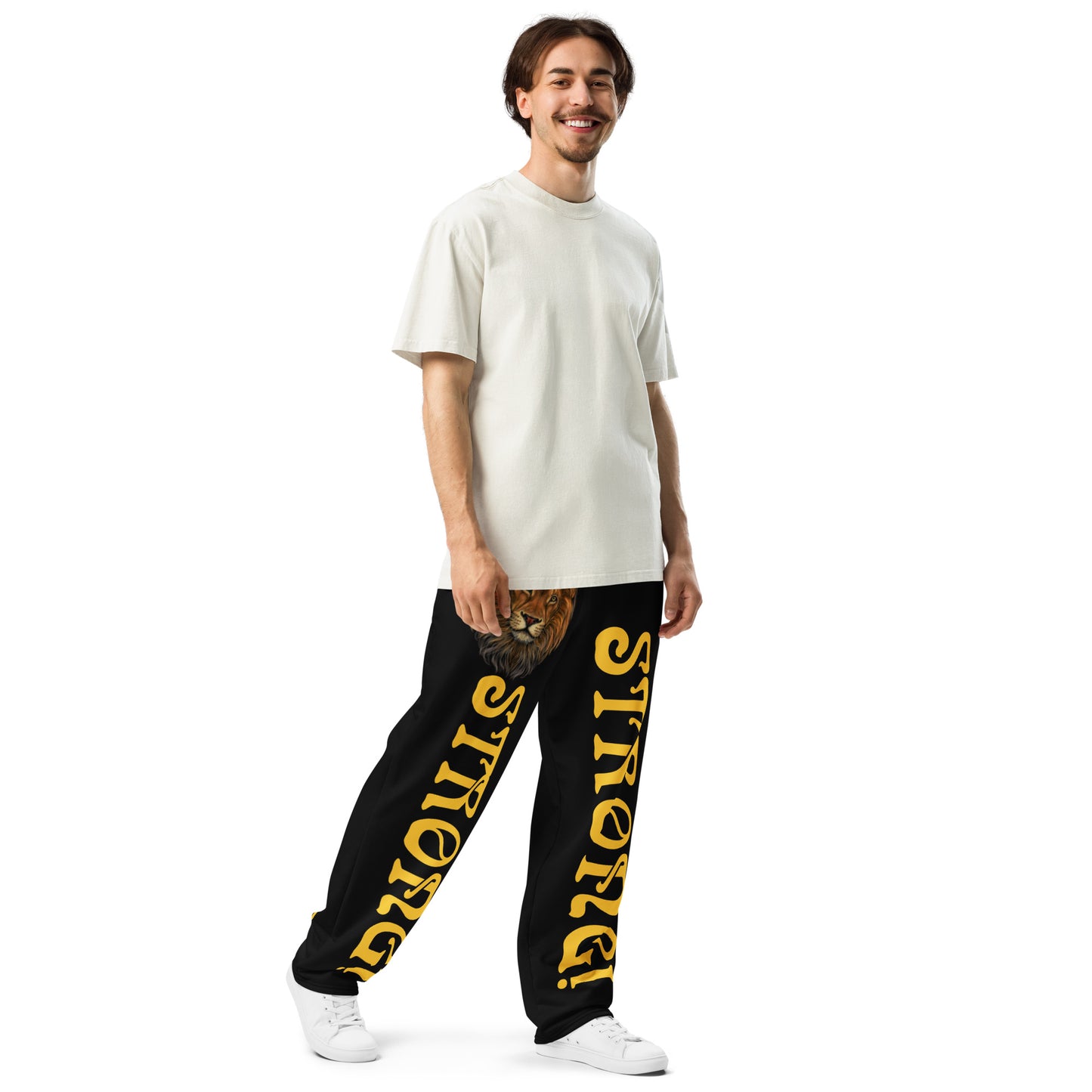 “STRONG!” Black Wide-Leg Joggers W/Yellow Font