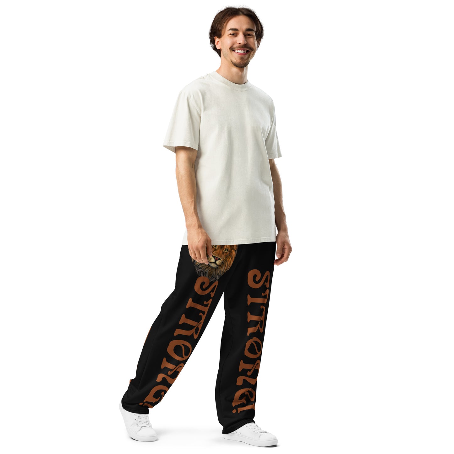 “STRONG!” Black Wide-Leg Joggers W/Brown Font