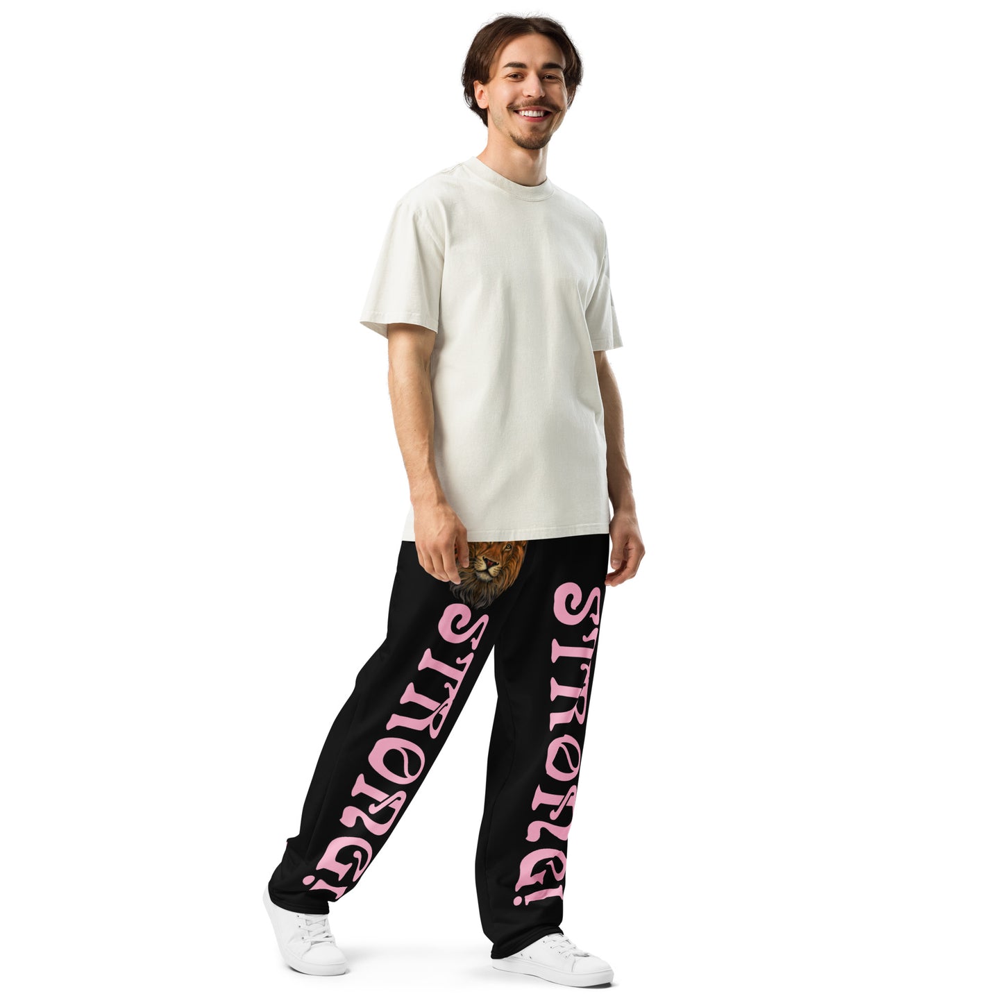 “STRONG!” Black Wide-Leg Joggers W/Cotton Candy Font