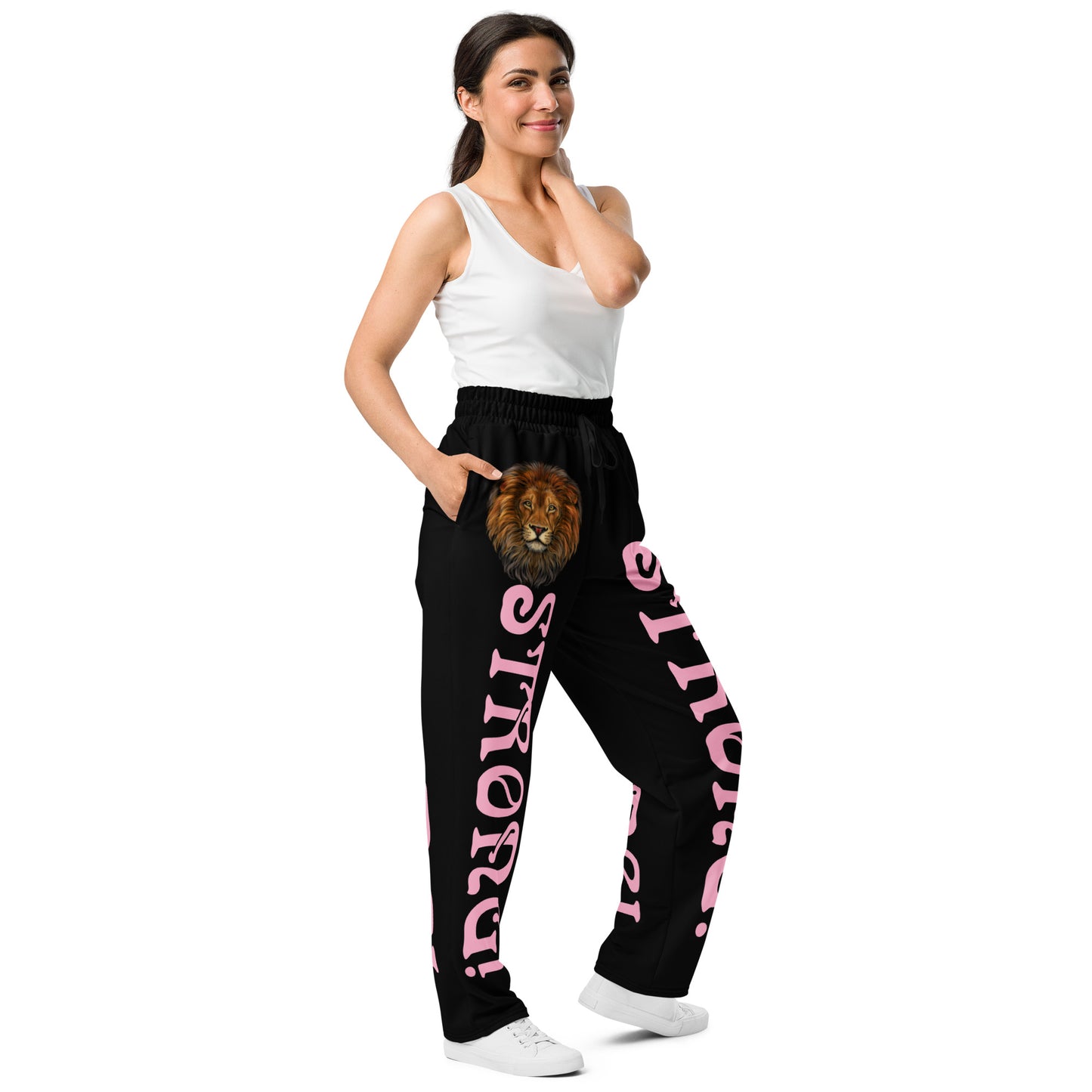 “STRONG!” Black Wide-Leg Joggers W/Cotton Candy Font