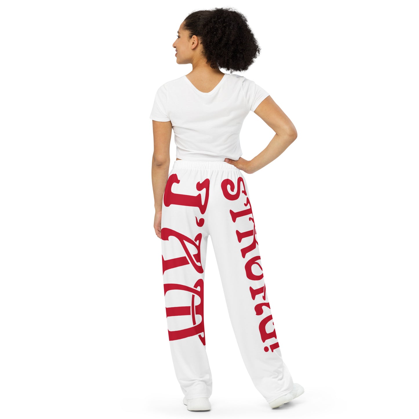 “I’AM STRONG!” White Unisex Wide-Leg Pants W/Red Font