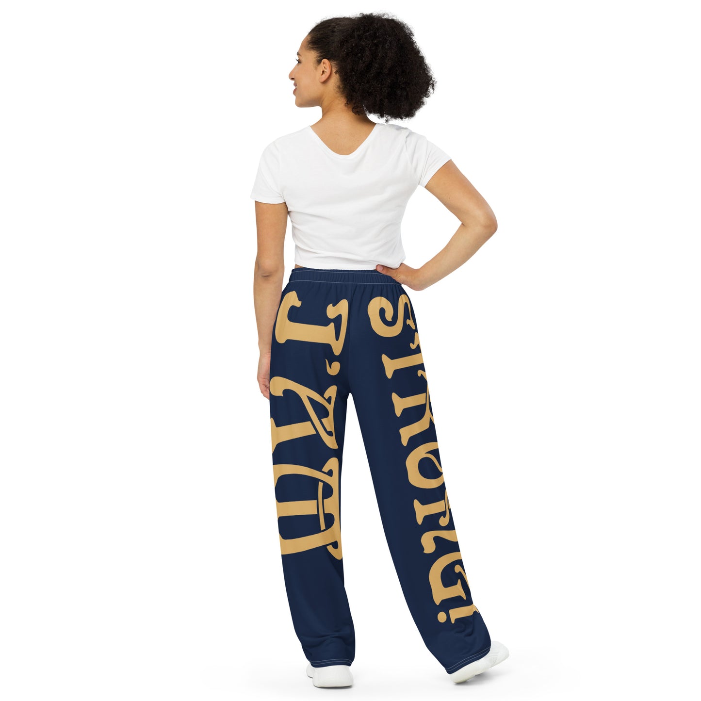 “I’AM STRONG!” Navy Unisex Wide-Leg Pants W/Fawn Font