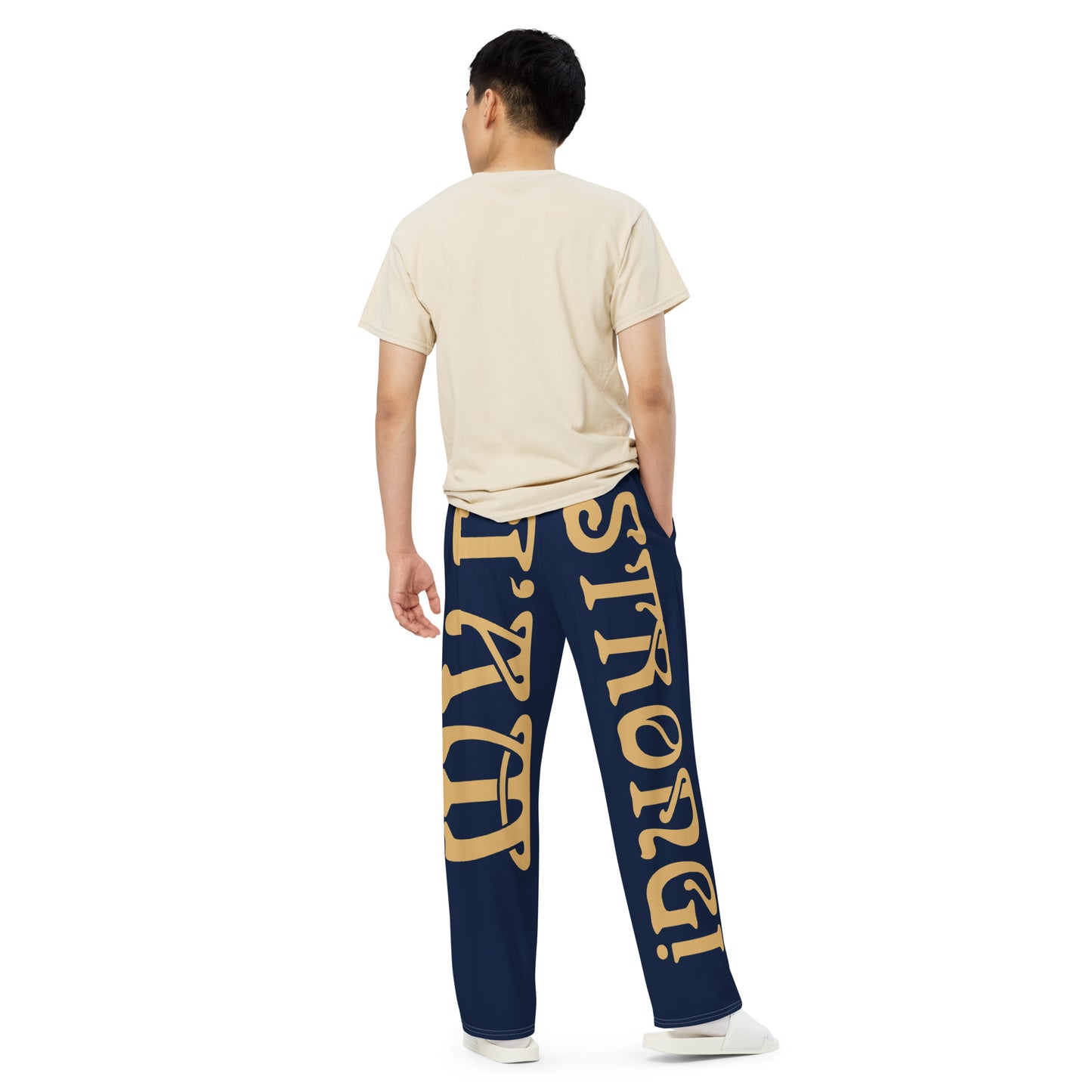 “I’AM STRONG!” Navy Unisex Wide-Leg Pants W/Fawn Font