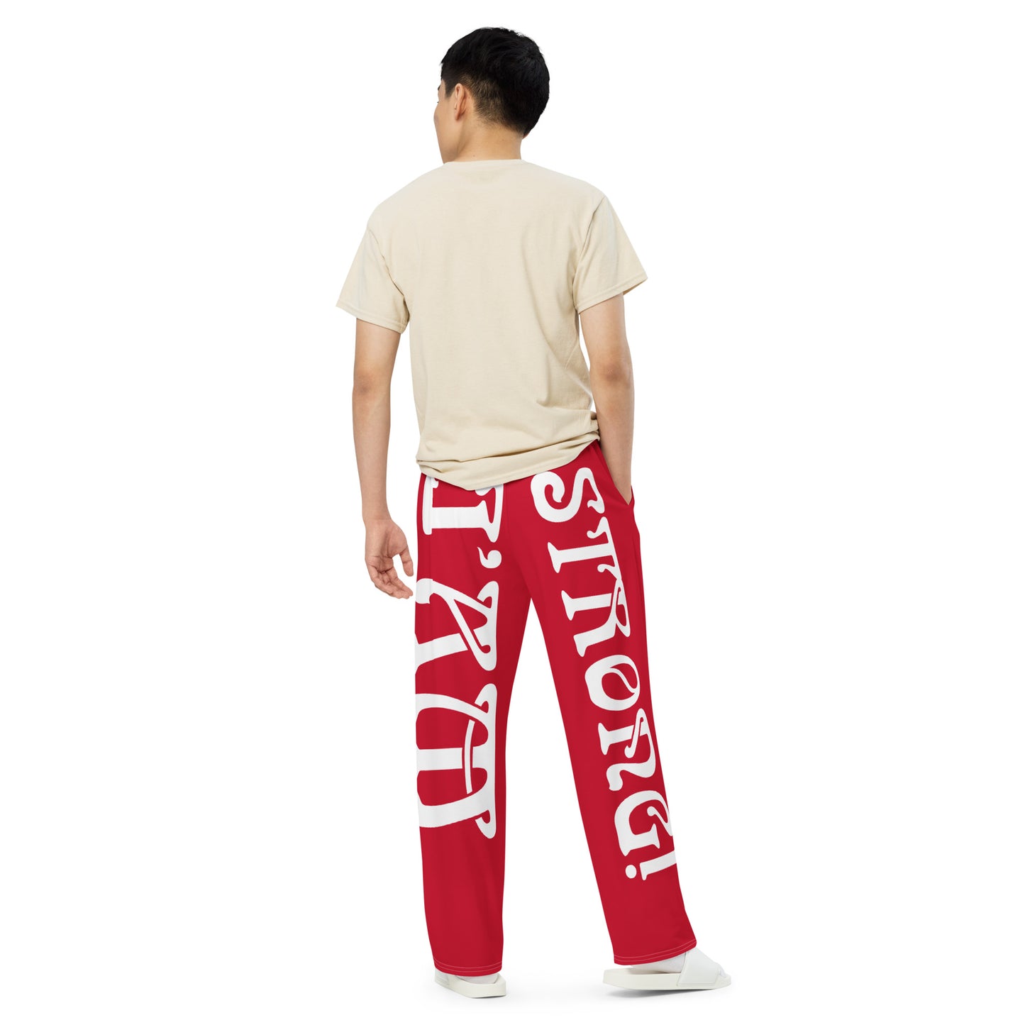 “I’AM STRONG!” Red Unisex Wide-Leg Pants W/White Font