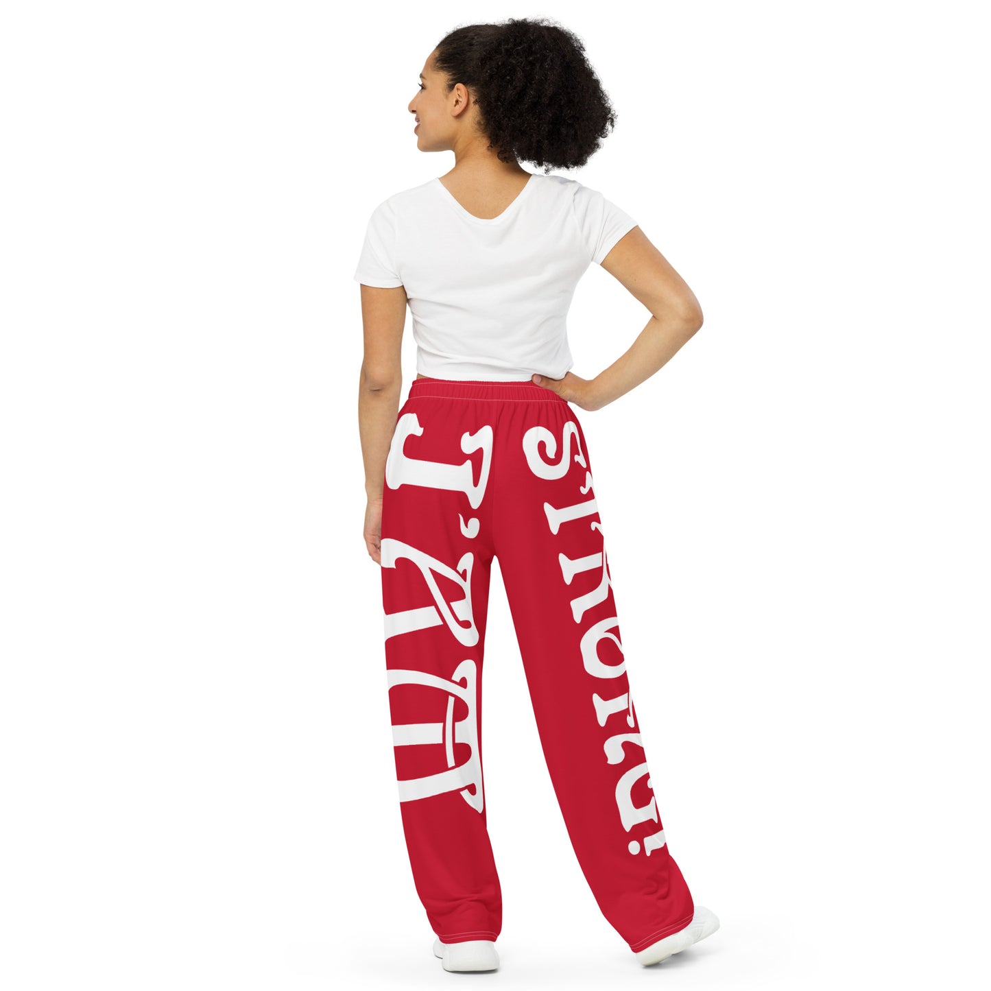 “I’AM STRONG!” Red Unisex Wide-Leg Pants W/White Font