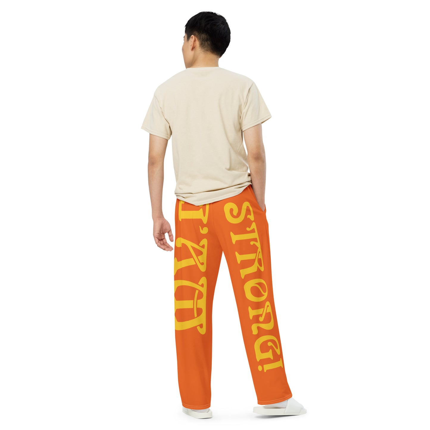 “I’AM STRONG!” Orange Unisex Wide-Leg Pants W/Yellow Font