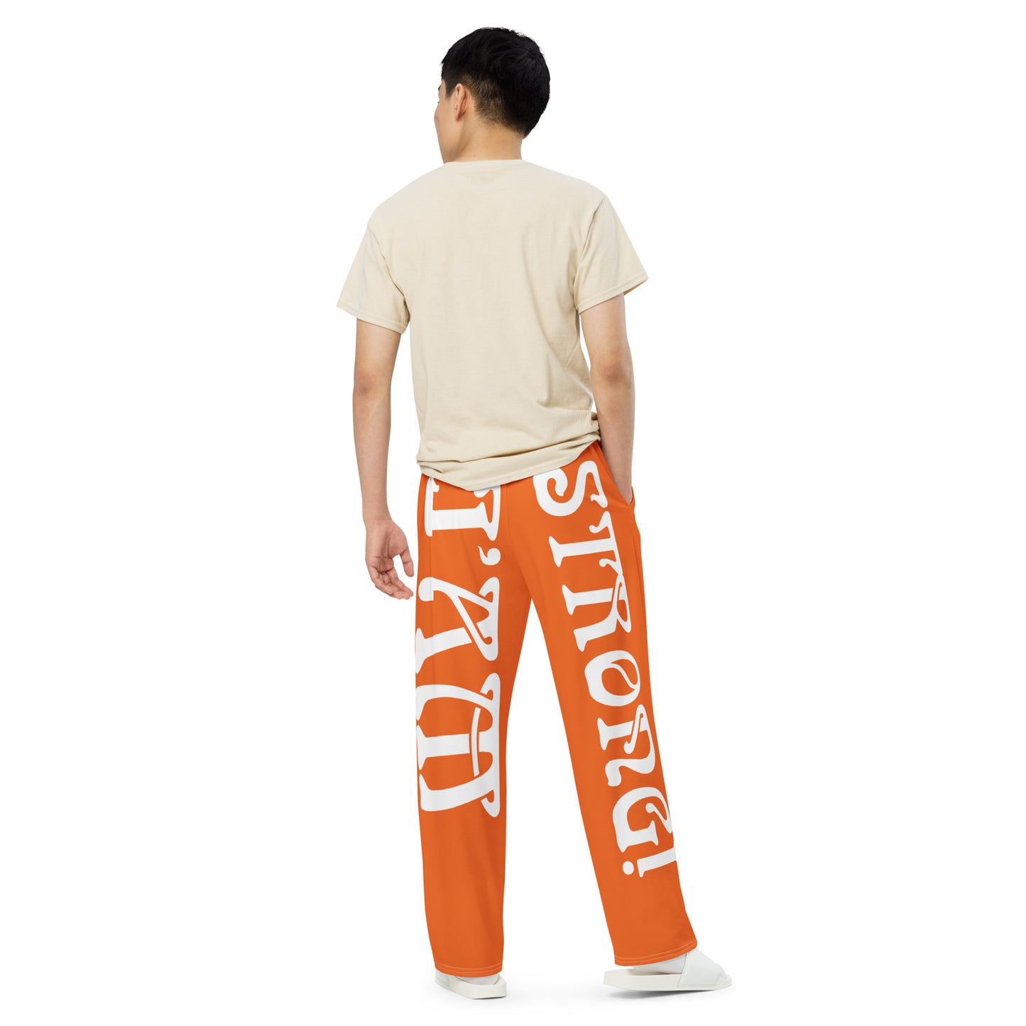 “I’AM STRONG!” Orange Unisex Wide-Leg Pants W/White Font