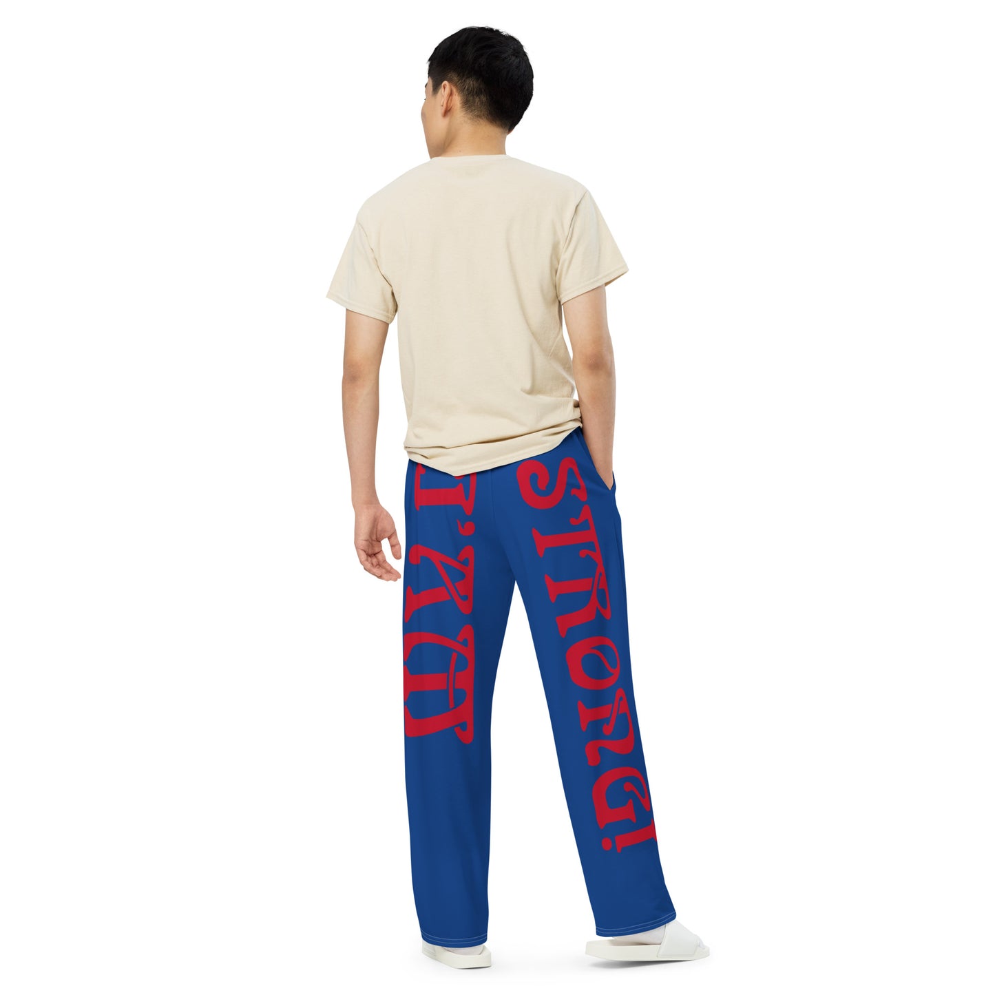 “I’AM STRONG!” Blue Unisex Wide-Leg Pants W/Red Font