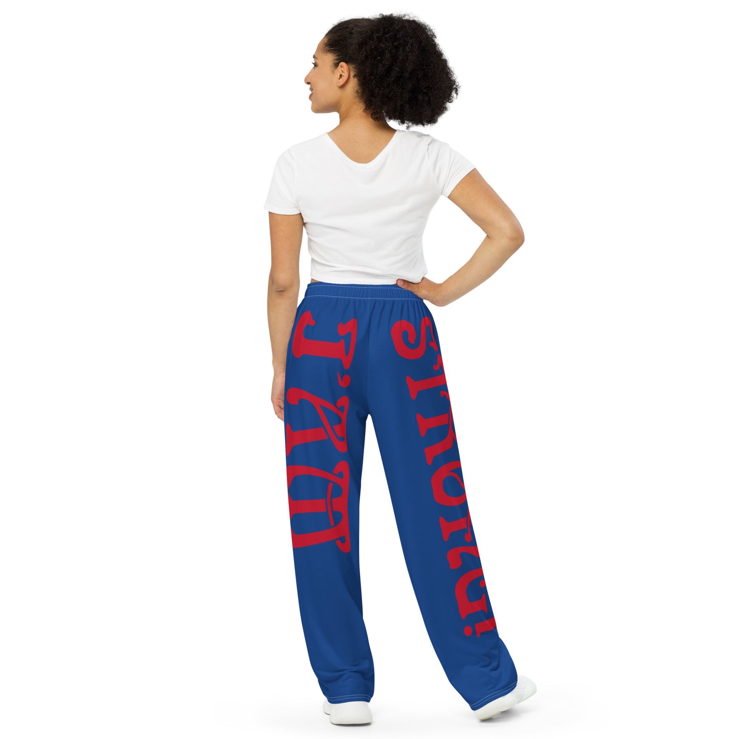 “I’AM STRONG!” Blue Unisex Wide-Leg Pants W/Red Font