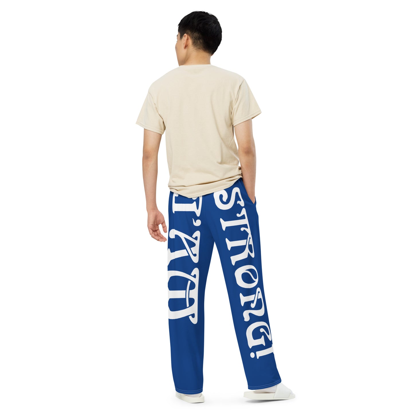 “I’AM STRONG!” Blue Unisex Wide-Leg Pants W/White Font