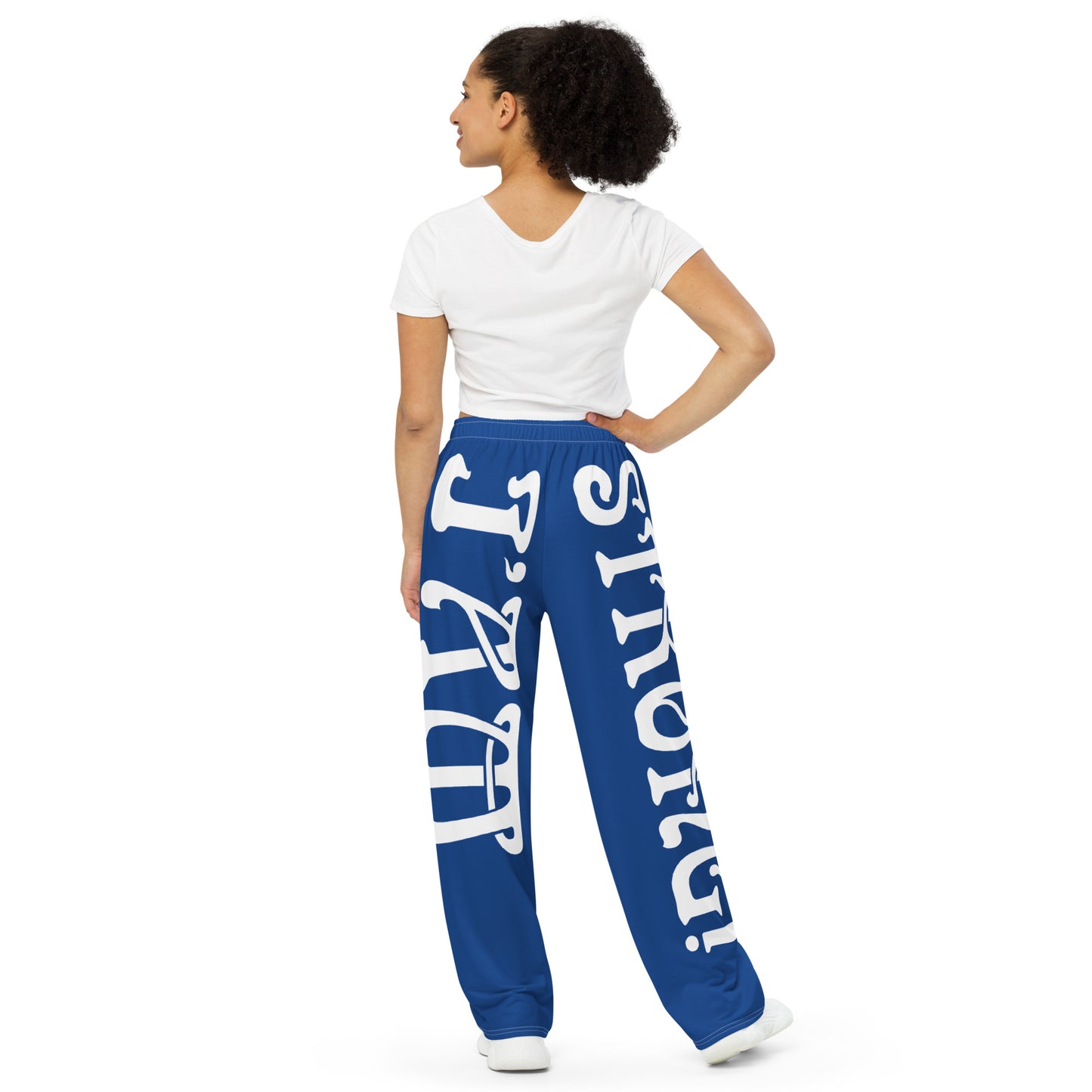 “I’AM STRONG!” Blue Unisex Wide-Leg Pants W/White Font