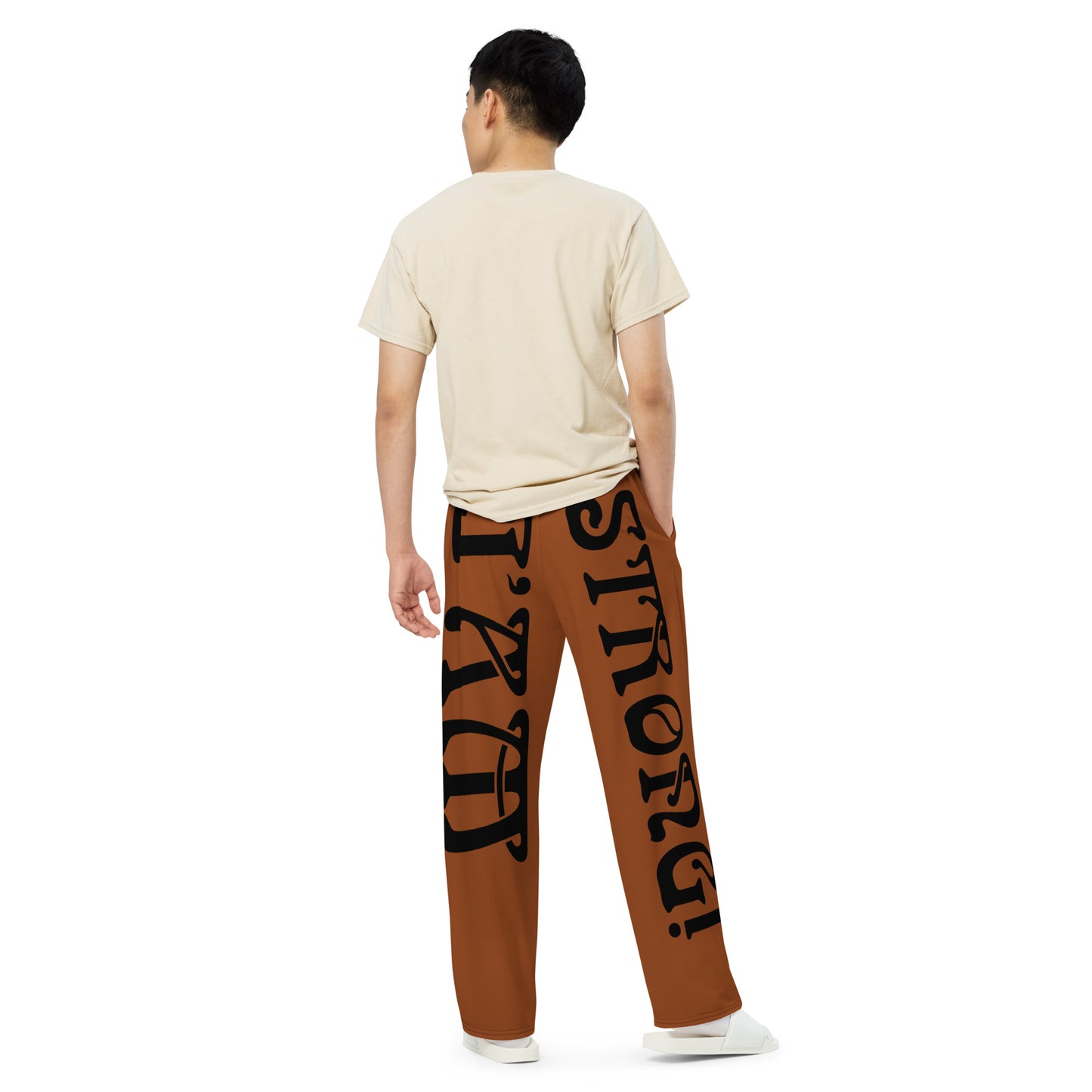 “I’AM STRONG!” Brown Unisex Wide-Leg Pants W/Black Font