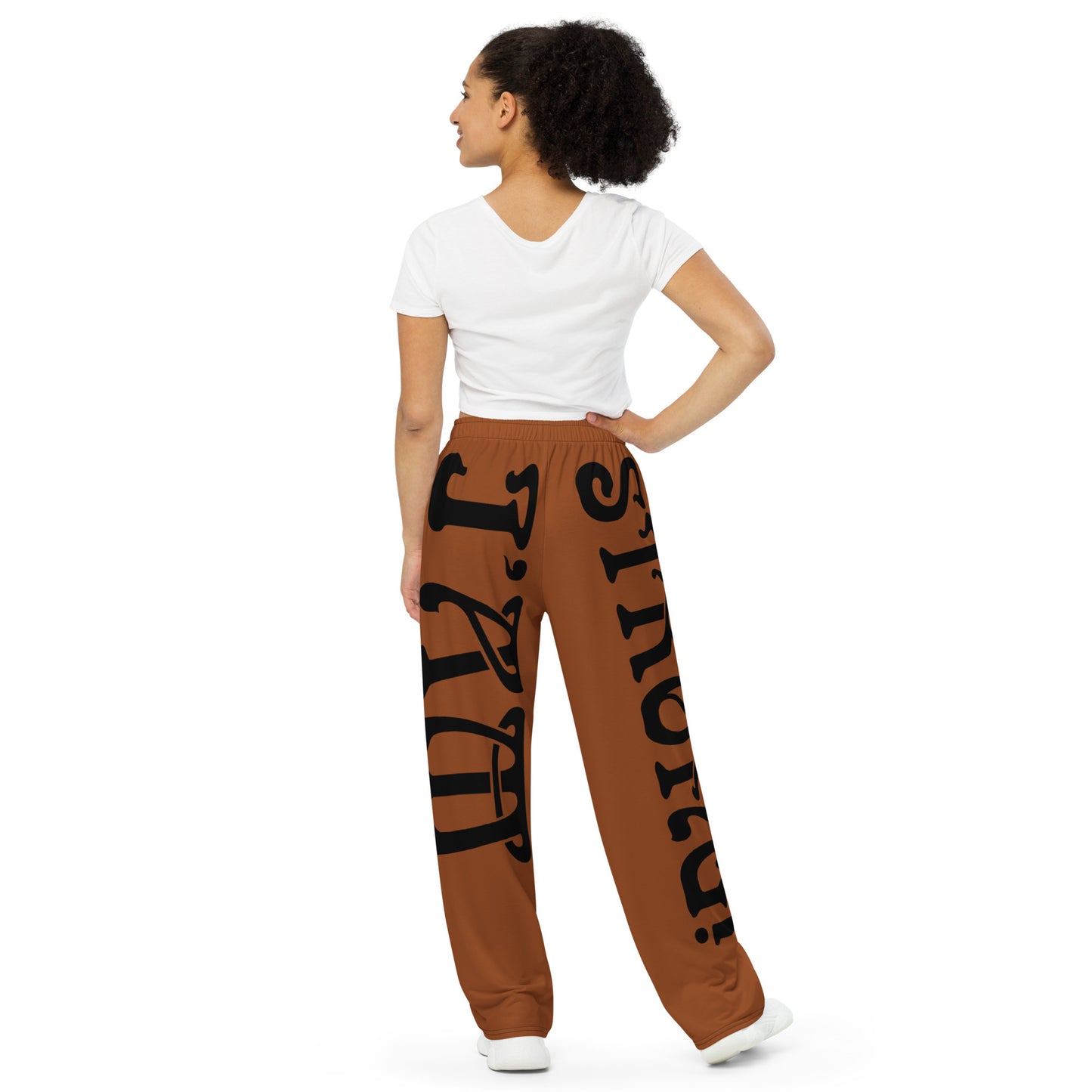 “I’AM STRONG!” Brown Unisex Wide-Leg Pants W/Black Font