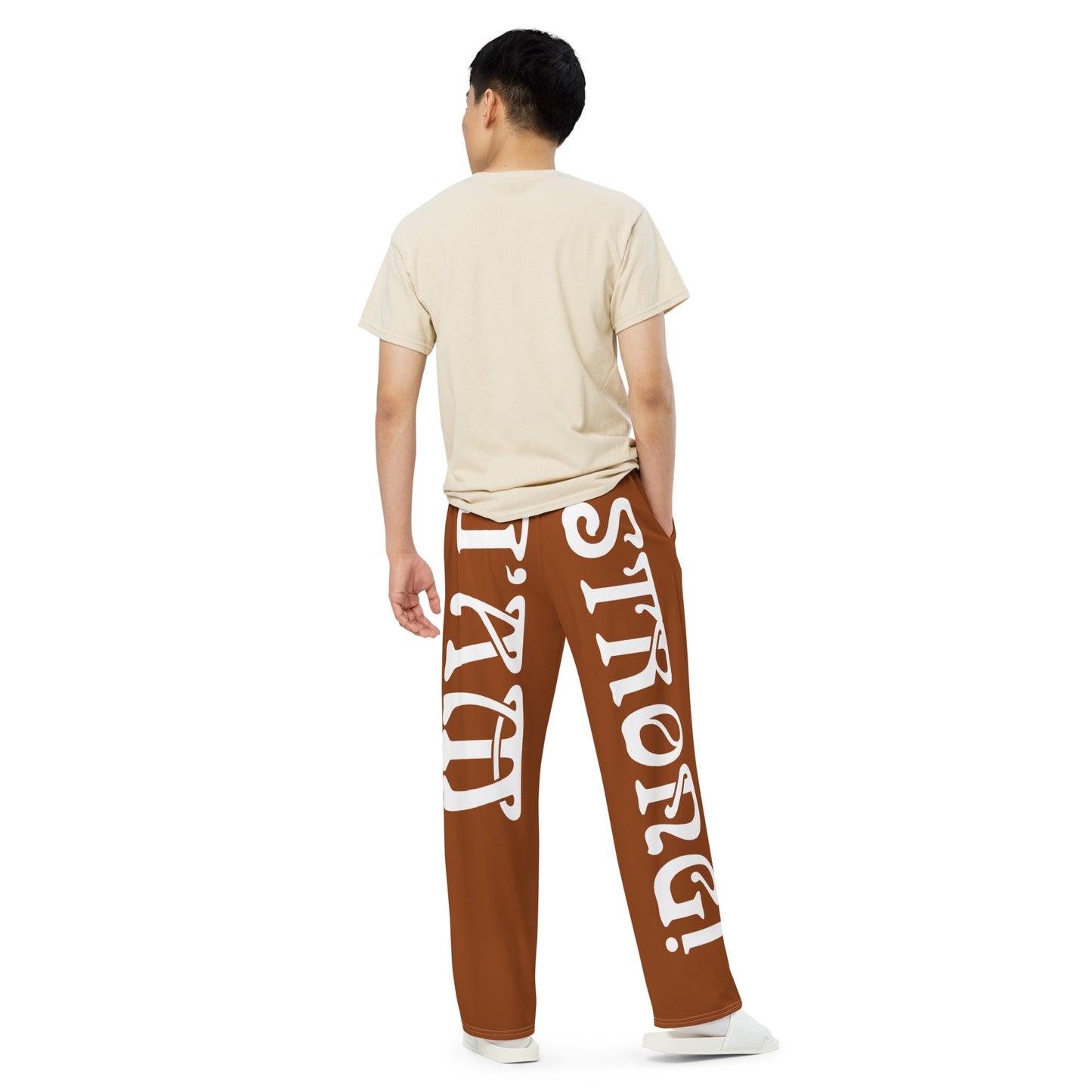 “I’AM STRONG!” Brown Unisex Wide-Leg Pants W/White Font